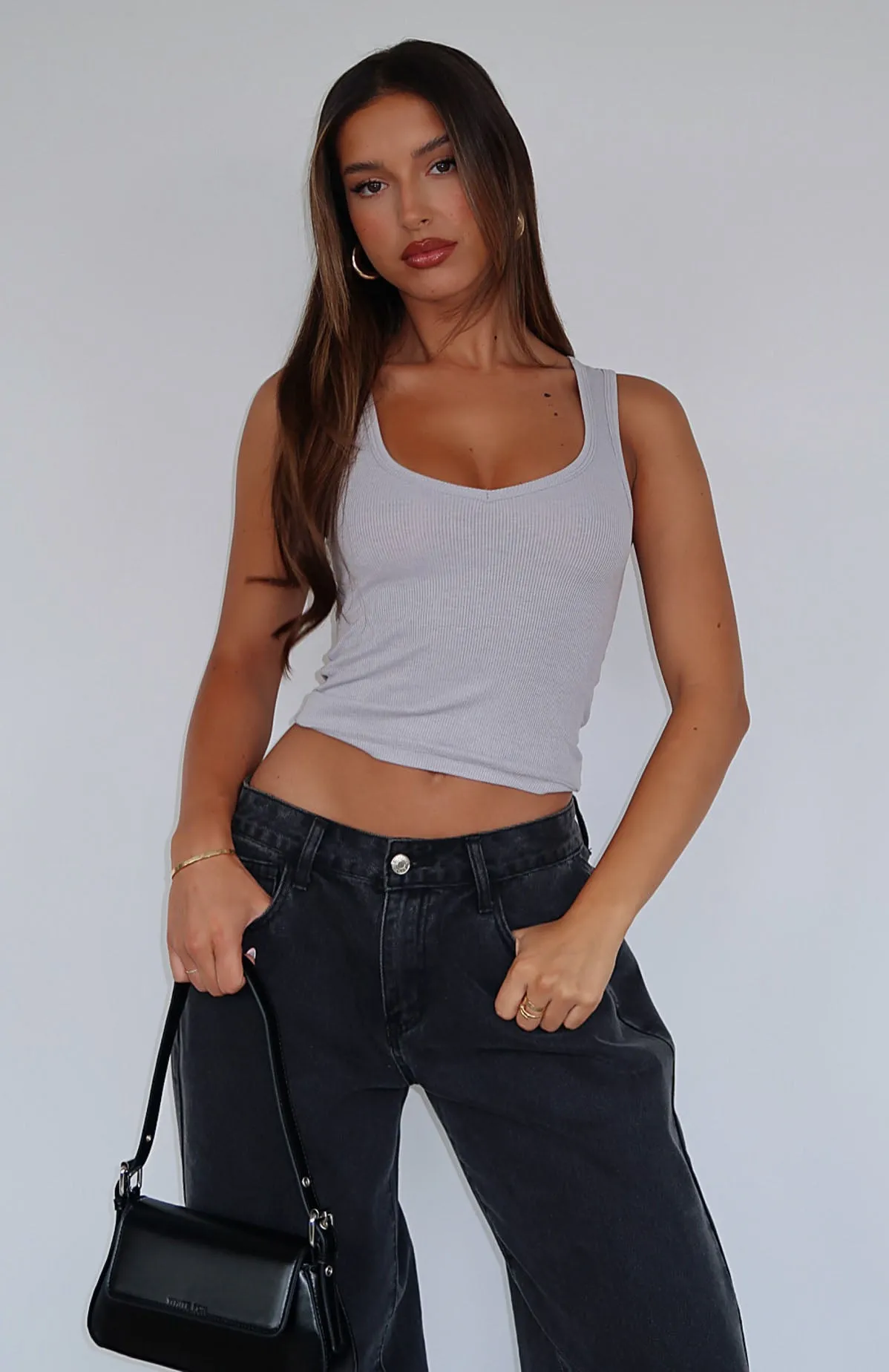 Mad About Love Tank Top Grey 4 Way Stretch