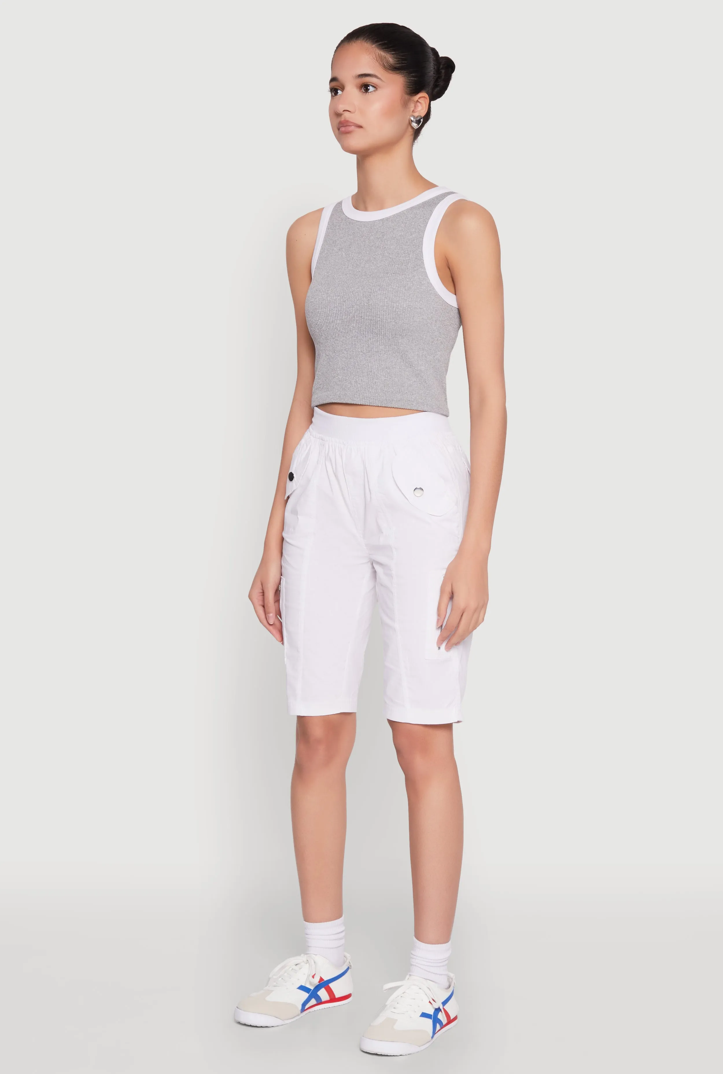 Side Zip Cargo Pocket Bermuda Shorts Ventilated Mesh Panels plain shorts