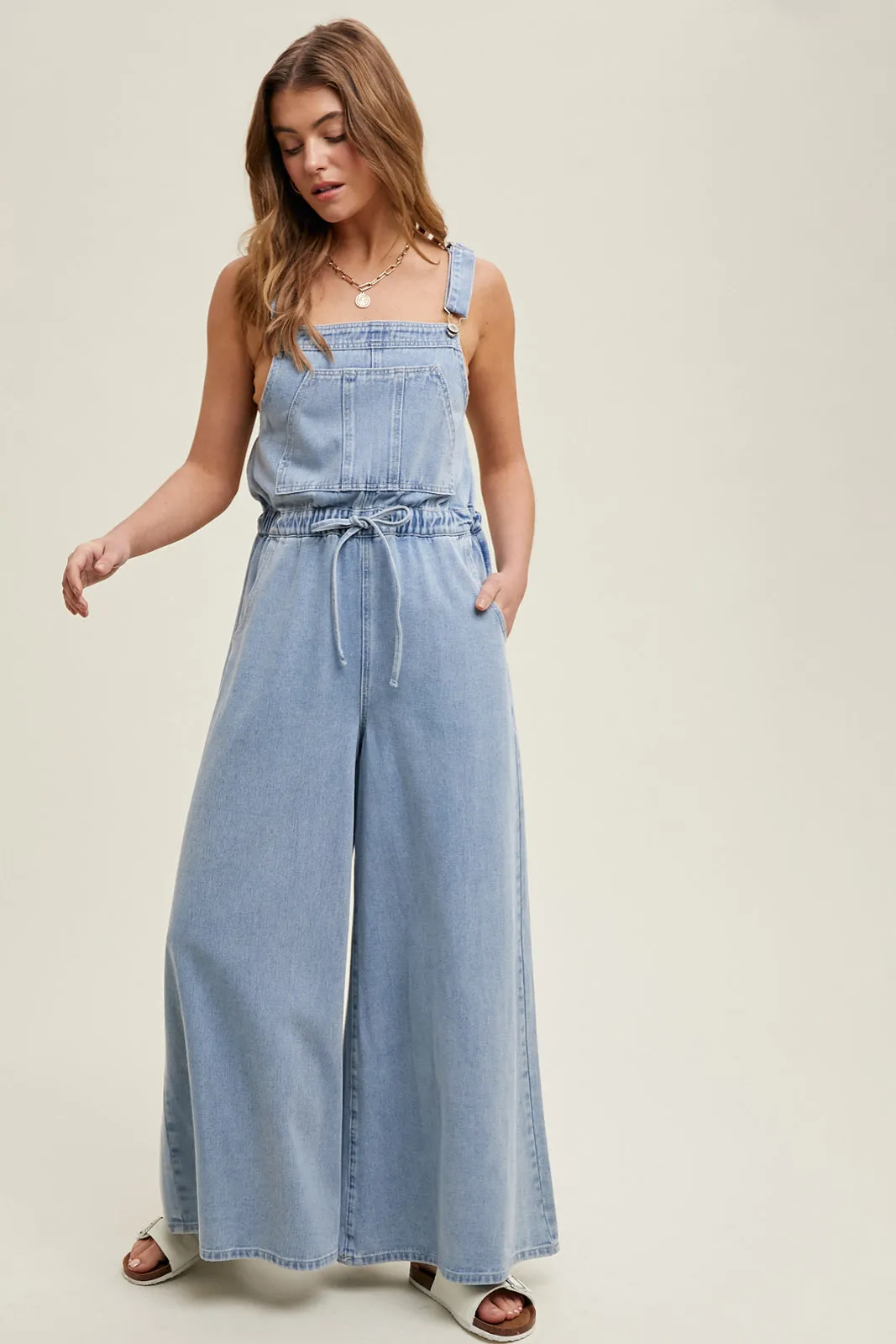 Drawstring Wide Leg Denim Overalls Cool Nylon Quiet Charm