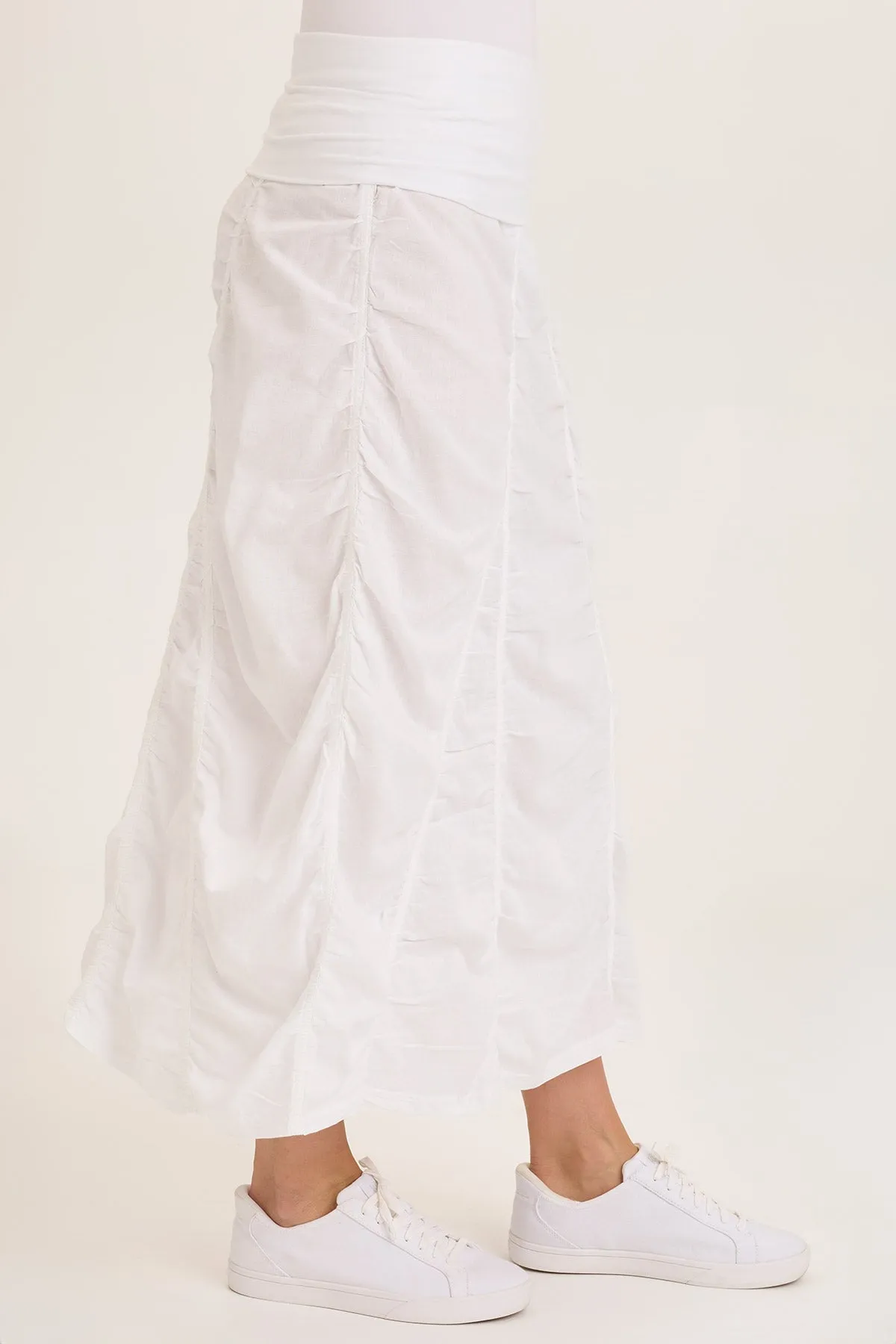 Linen Shirred Asymmetric Midi Skirt Breathable knit