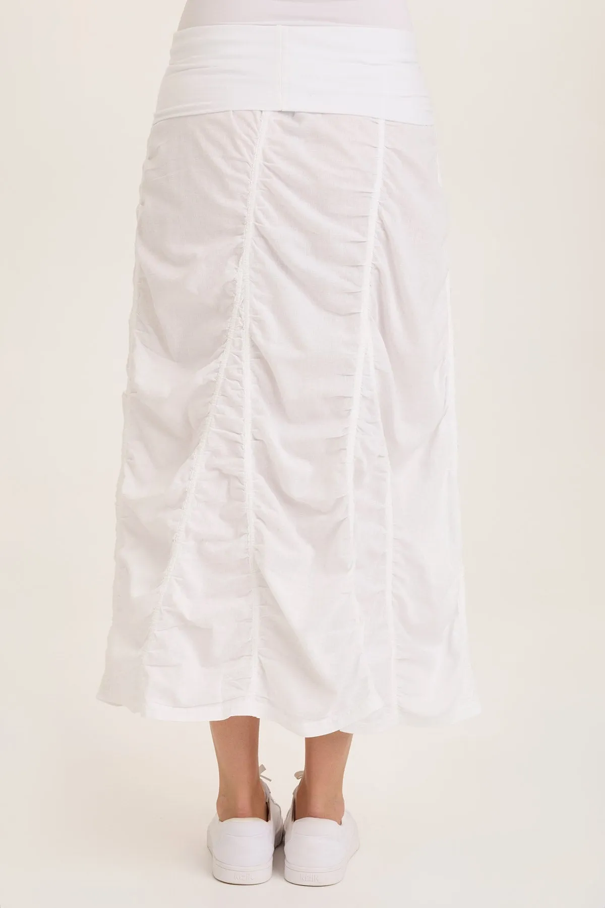 QuickDryTech Linen Shirred Asymmetric Midi Skirt