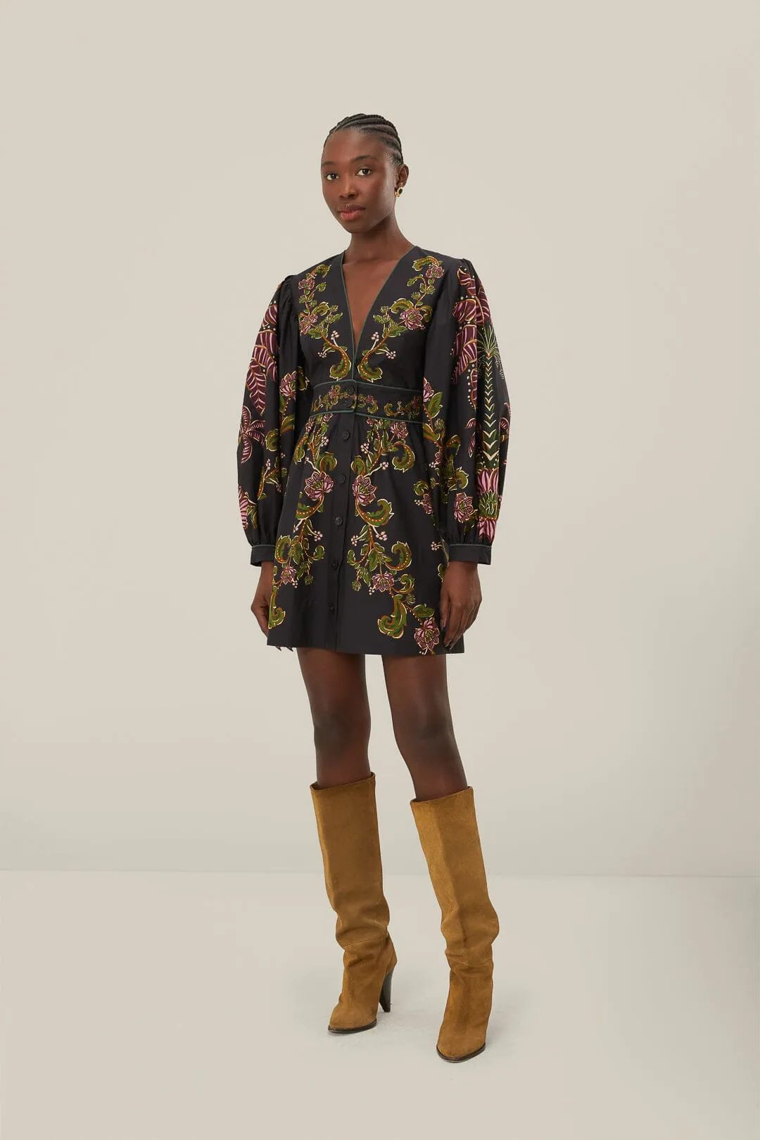 Black Ravenala Puff Sleeve Mini Dress Star Edge