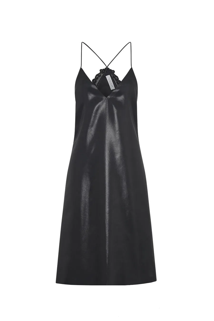 TearResistant Loose Thread Dinah Slip Midi Dress in Black Metallic Silk Twill