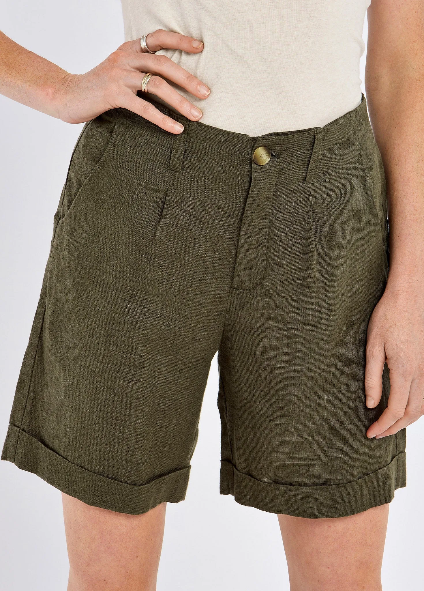 Maryland Women??s linen shorts - Khaki AntiStatic Treatment