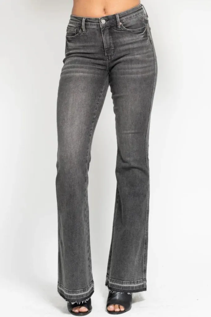 FourWayStretch Judy Blue Mid Rise Tummy Control Release Hem Gray Flare