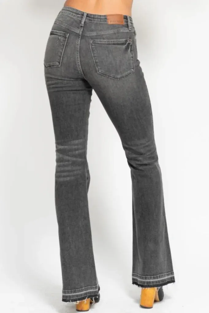 Heat Safe AntiStatic Cloth Judy Blue Mid Rise Tummy Control Release Hem Gray Flare