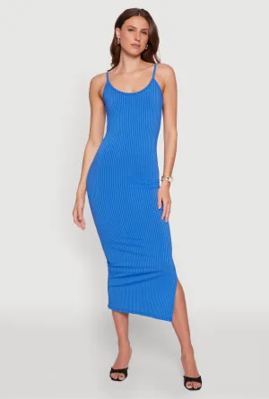 Ribbed Knit Side Slit Cami Maxi Dress The long length of this dress provides ample coverage while remaining stylish