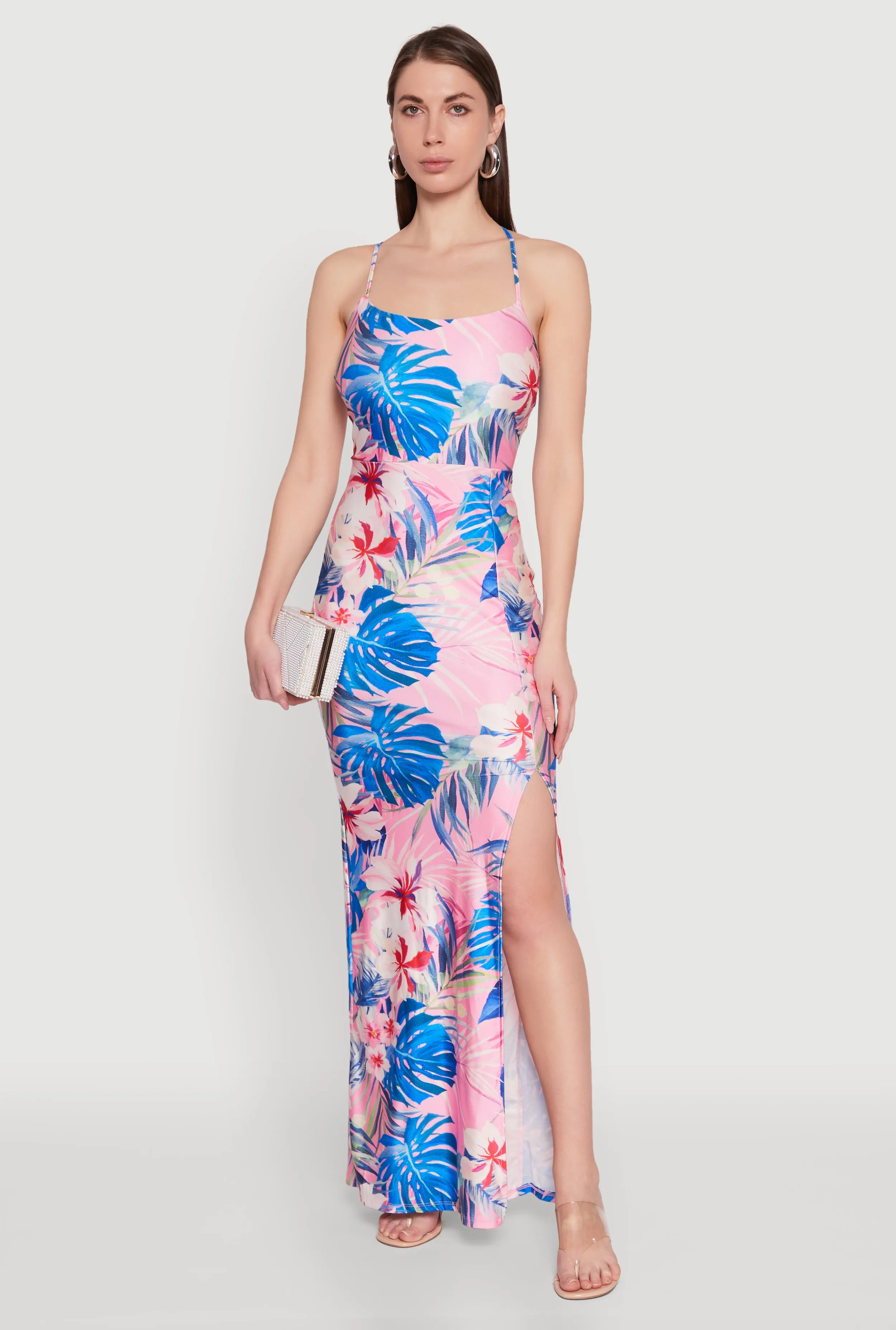 Iris Floral Lace Up Back Maxi Dress The elegant cut of this dress highlights your figure while offering plenty of room to move With its graceful design this dress creates a polished look for any occasion