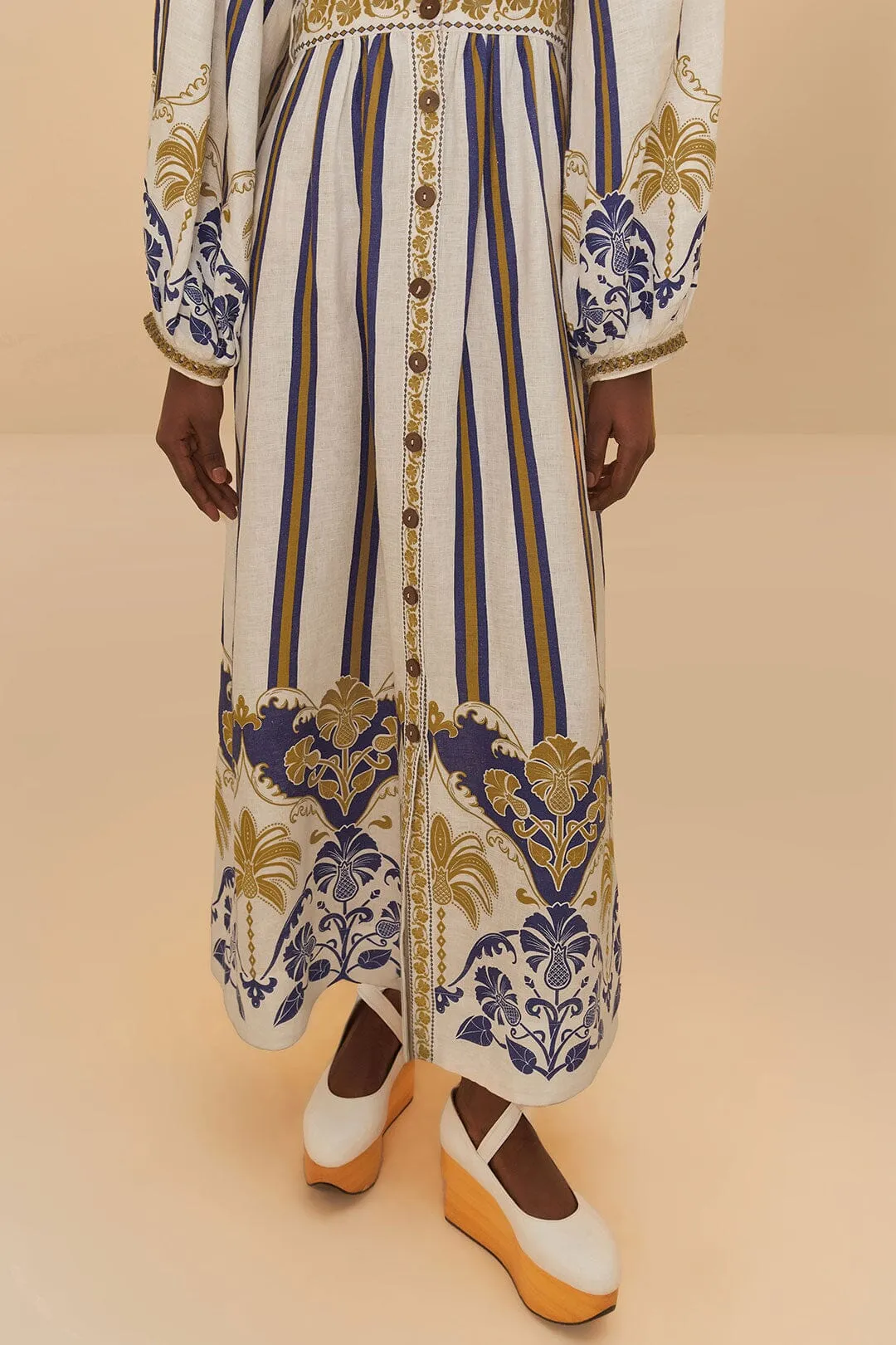 Roof View Blue Bay Off-White Pineapple Deco Maxi Dress