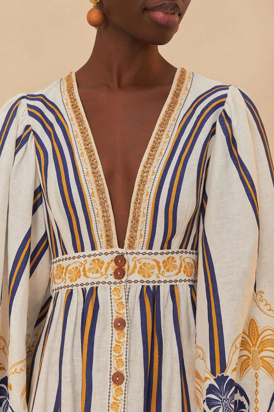 Beach Walk Gold Shine Off-White Pineapple Deco Maxi Dress