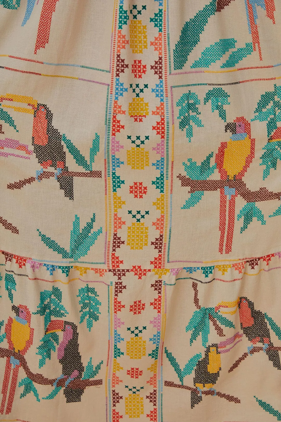 Wild Flower Stitched Birds Scarf Maxi Dress