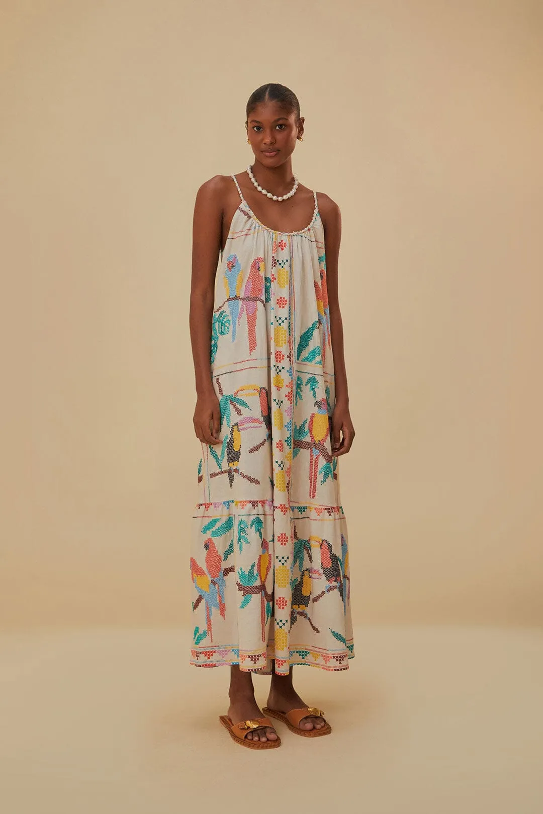 Stitched Birds Scarf Maxi Dress Petal Path