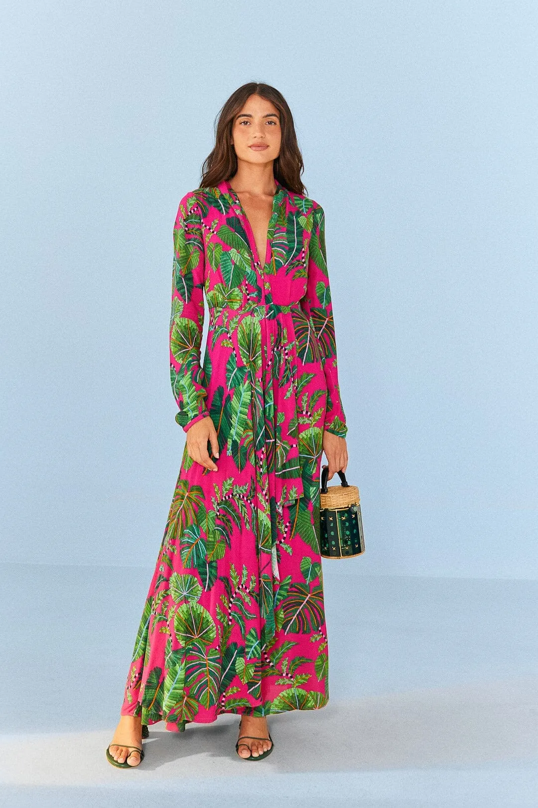 Pink Leaves Maxi Dress Light and breathable fabric Frost Breeze