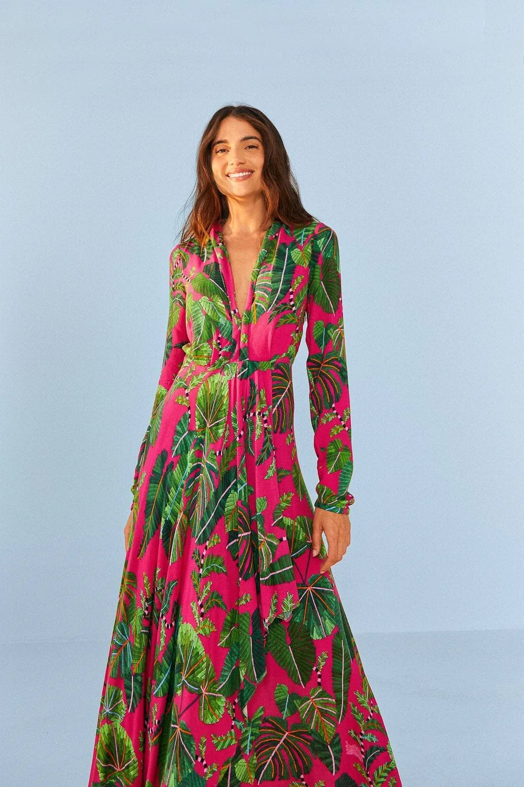 Roof View Ethereal Air Pink Leaves Maxi Dress