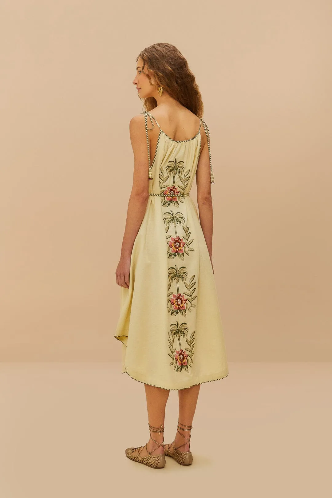 Mirror Glow Tropical Flower Embroidered Sand Maxi Dress