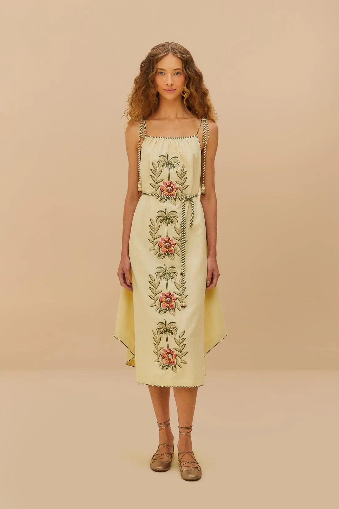 Tropical Flower Embroidered Sand Maxi Dress Meadow Air