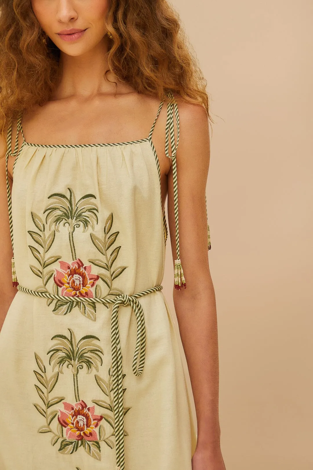 forest calm Ocean Blue Tropical Flower Embroidered Sand Maxi Dress