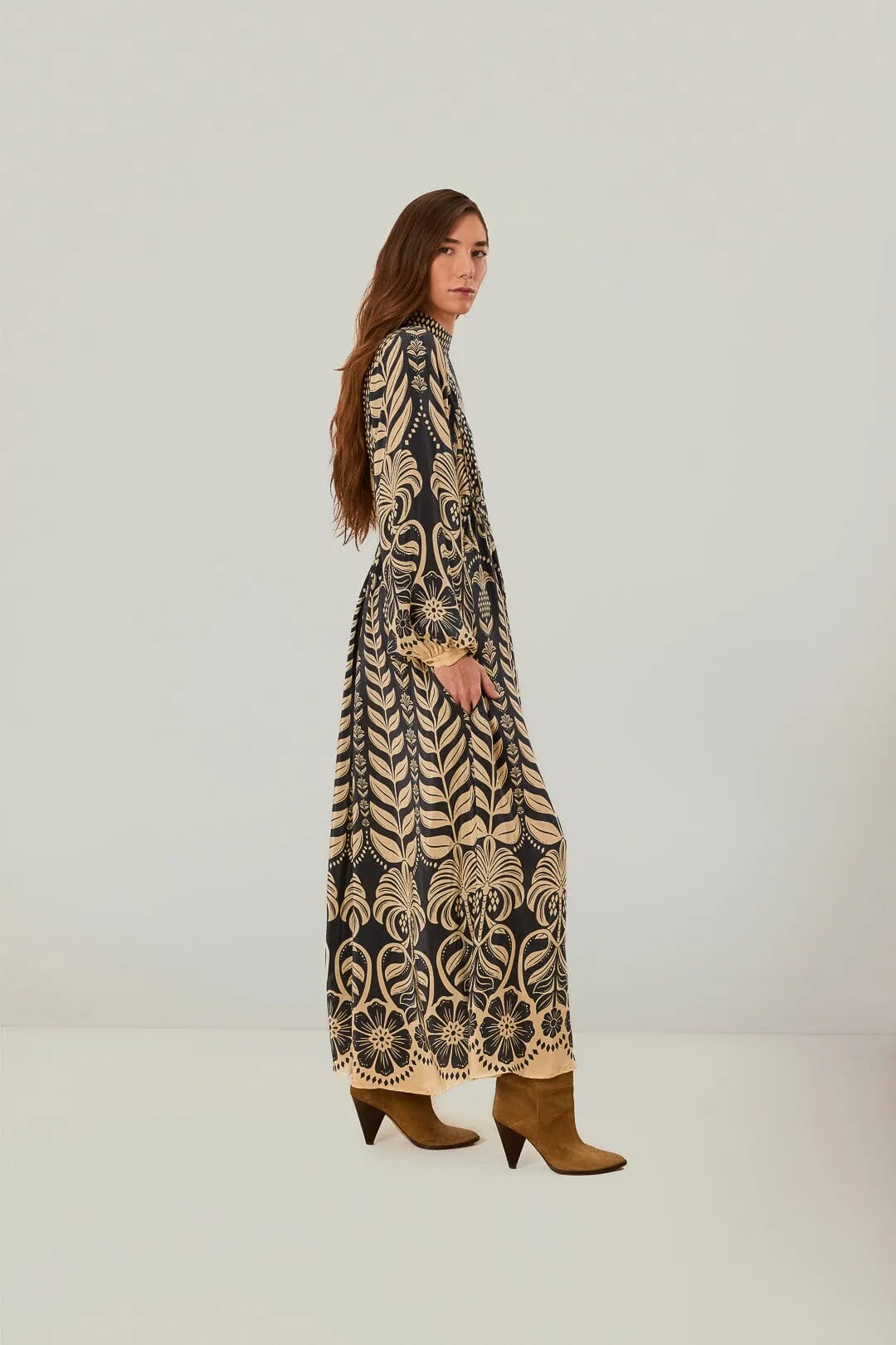 Town Lane Onyx Shine Navy Blue Ainika Tropical Splendor Maxi Dress