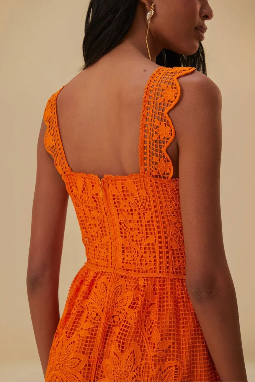 The simple yet chic design of this maxi dress ensures it can be dressed up or down Orange Guipure Sleeveless Maxi Dress