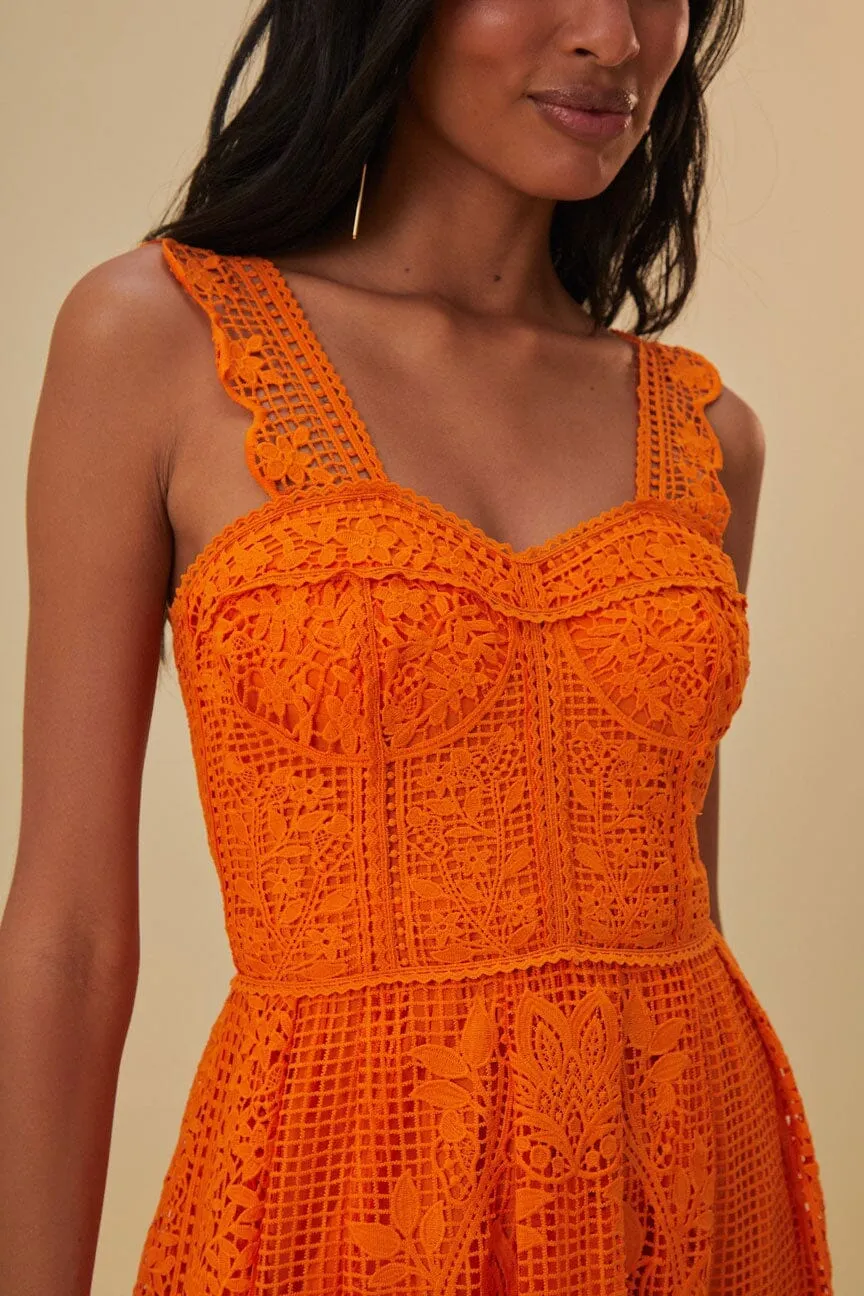 Cold Cozy Relaxed fit formal wear Orange Guipure Sleeveless Maxi Dress
