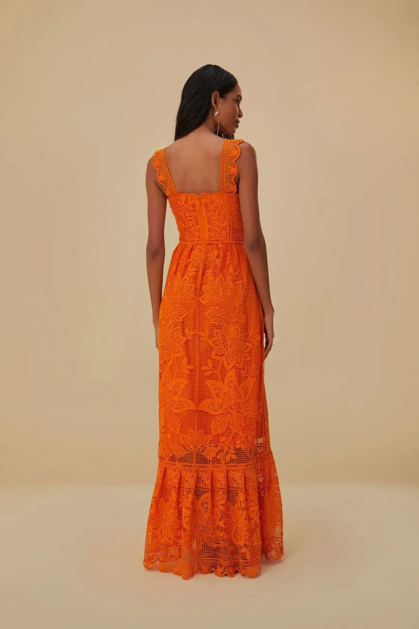Blue Bay Orange Guipure Sleeveless Maxi Dress