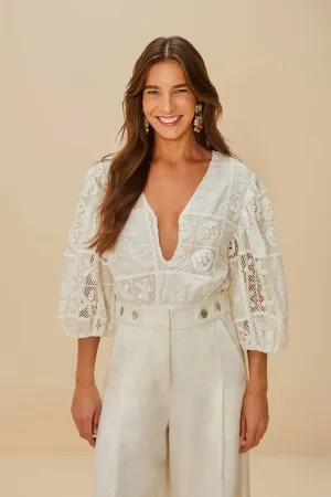 Soft Party Off-White Rosy Eyelet Puff Sleeve Bodysuit