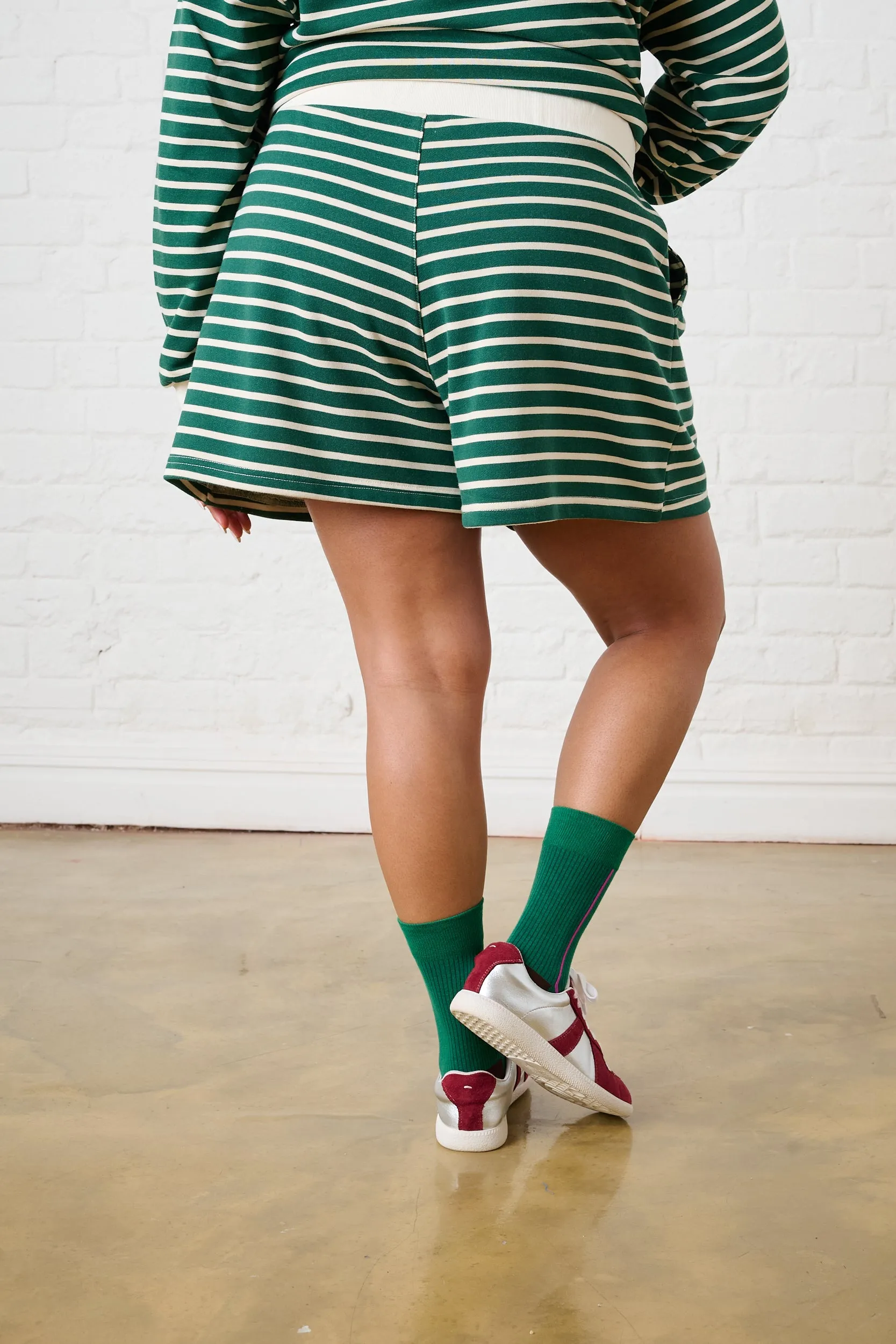 Anti Pilling Fabric Striped Knit Shorts in Green/Milk