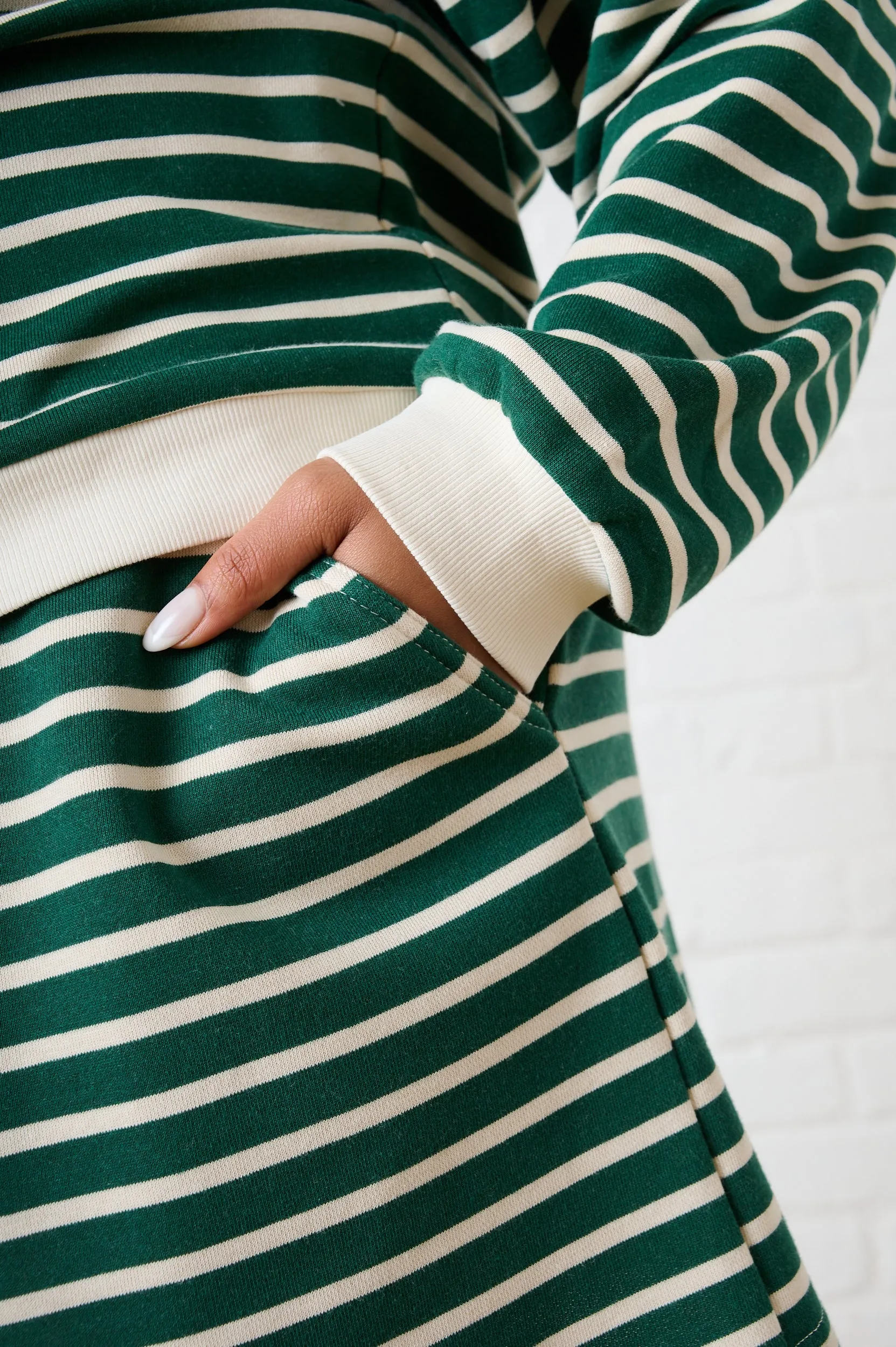 Light Stretch Weekend Outing Striped Knit Shorts in Green/Milk