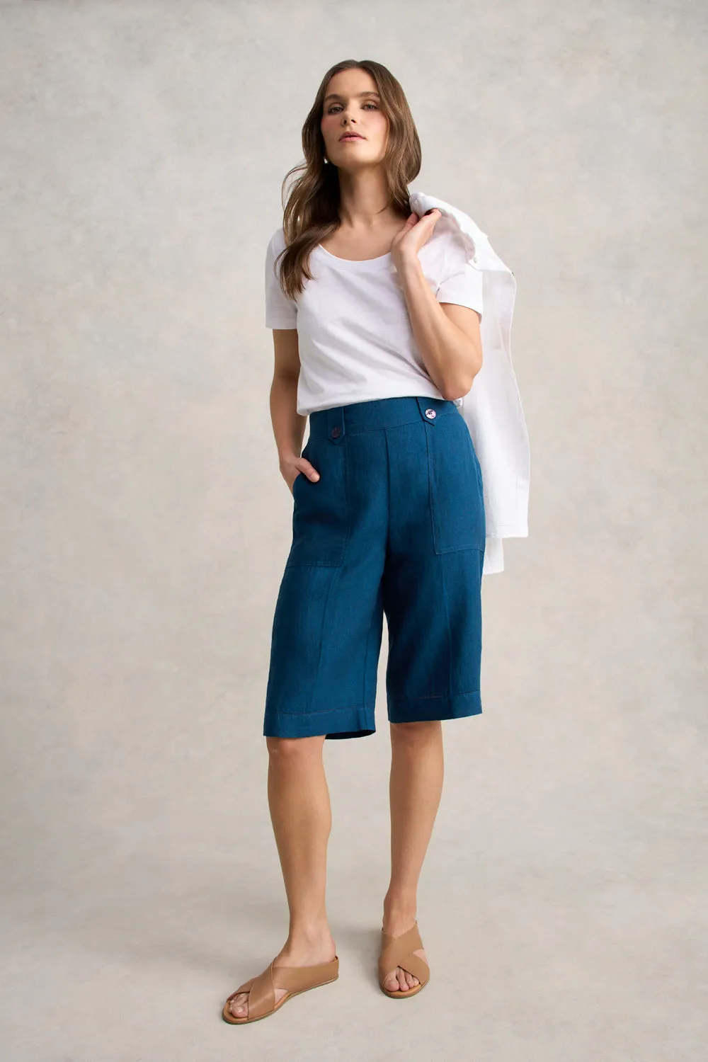 High Durability Blend Street Ready Waist Tab Linen Short - Navy Delave