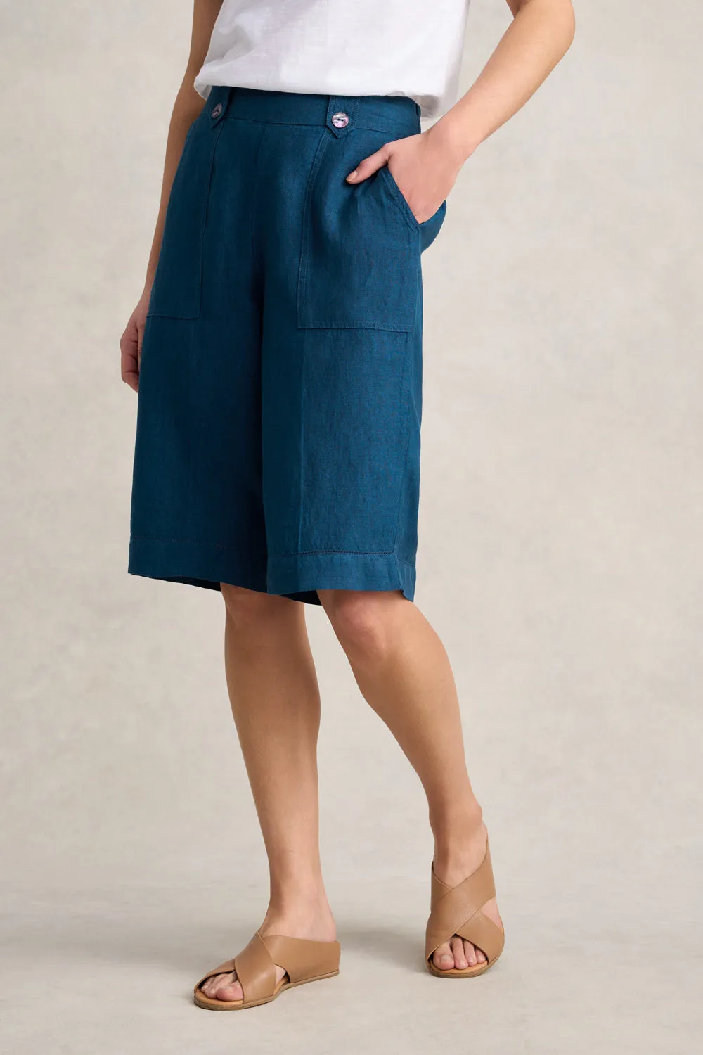 Waist Tab Linen Short - Navy Delave Exclusive item Flexible Movement Cut