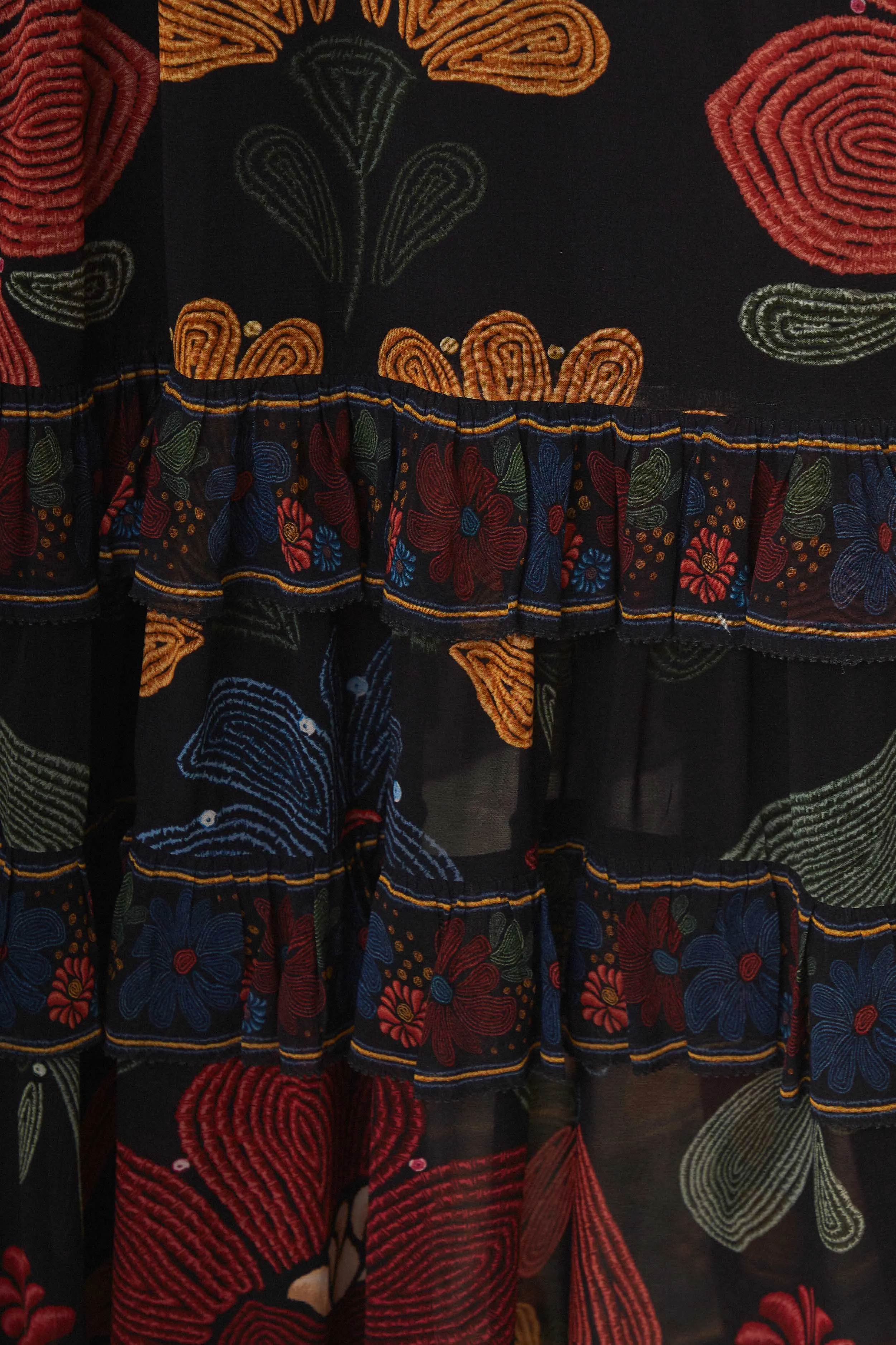 Bright and airy maxi Black Stitched Garden Short Sleeve Maxi Dress