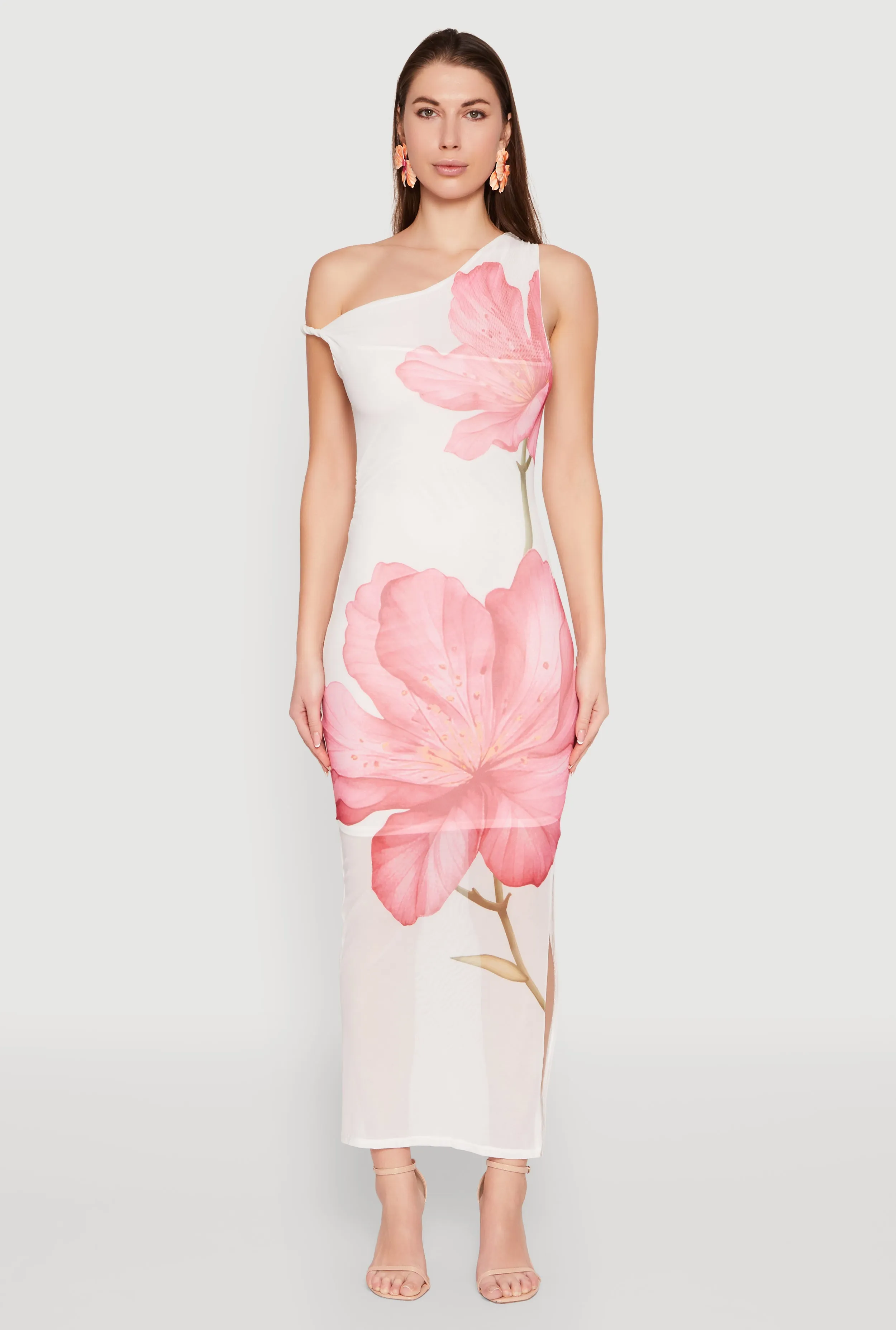 Room Glow Iris One Shoulder Floral Print Maxi Dress
