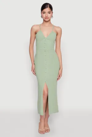 Open Tie Back Button Front Maxi Dress Ethnic Vibe