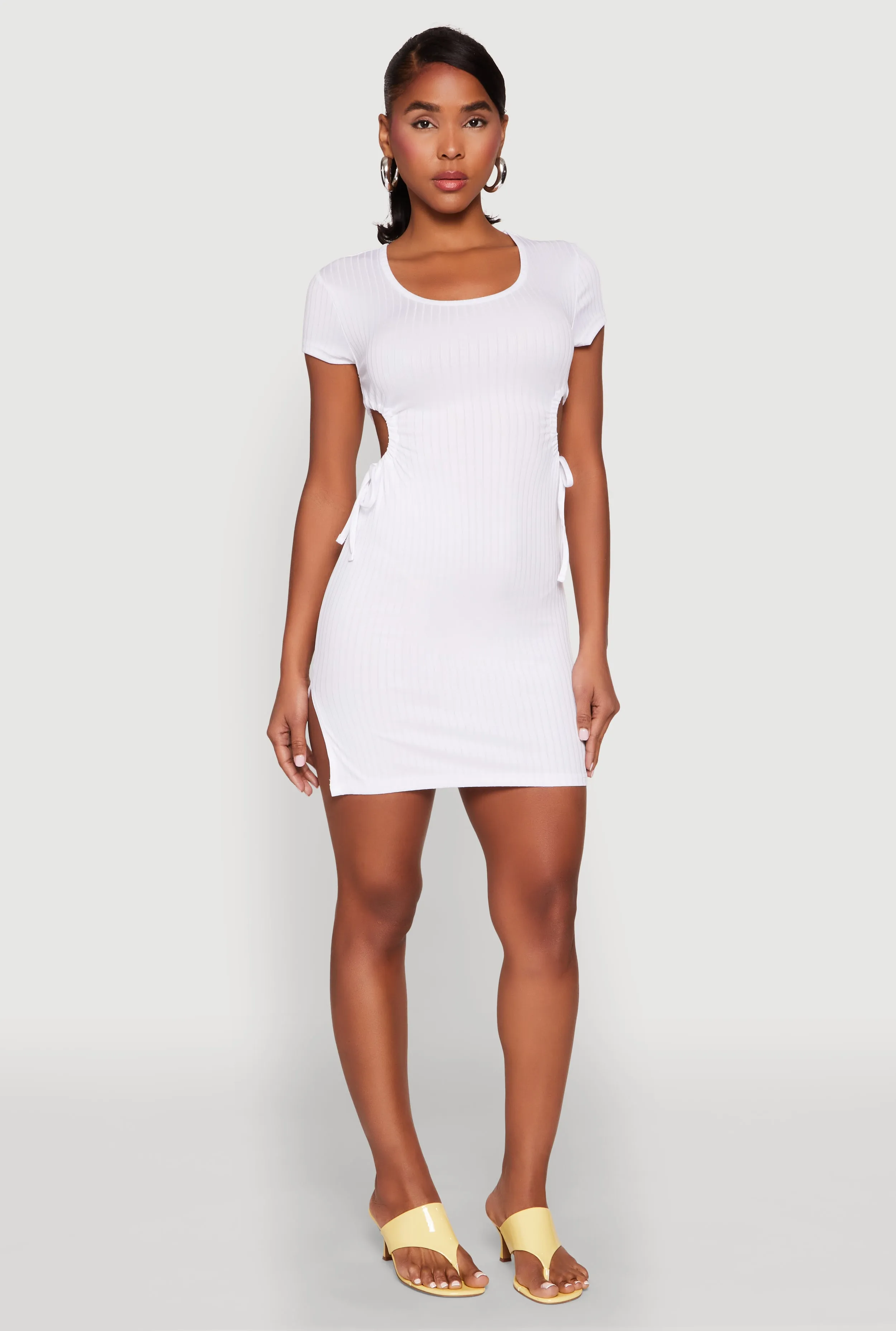 Rib Knit Side Ruched Keyhole Mini Dress Chic Outfit