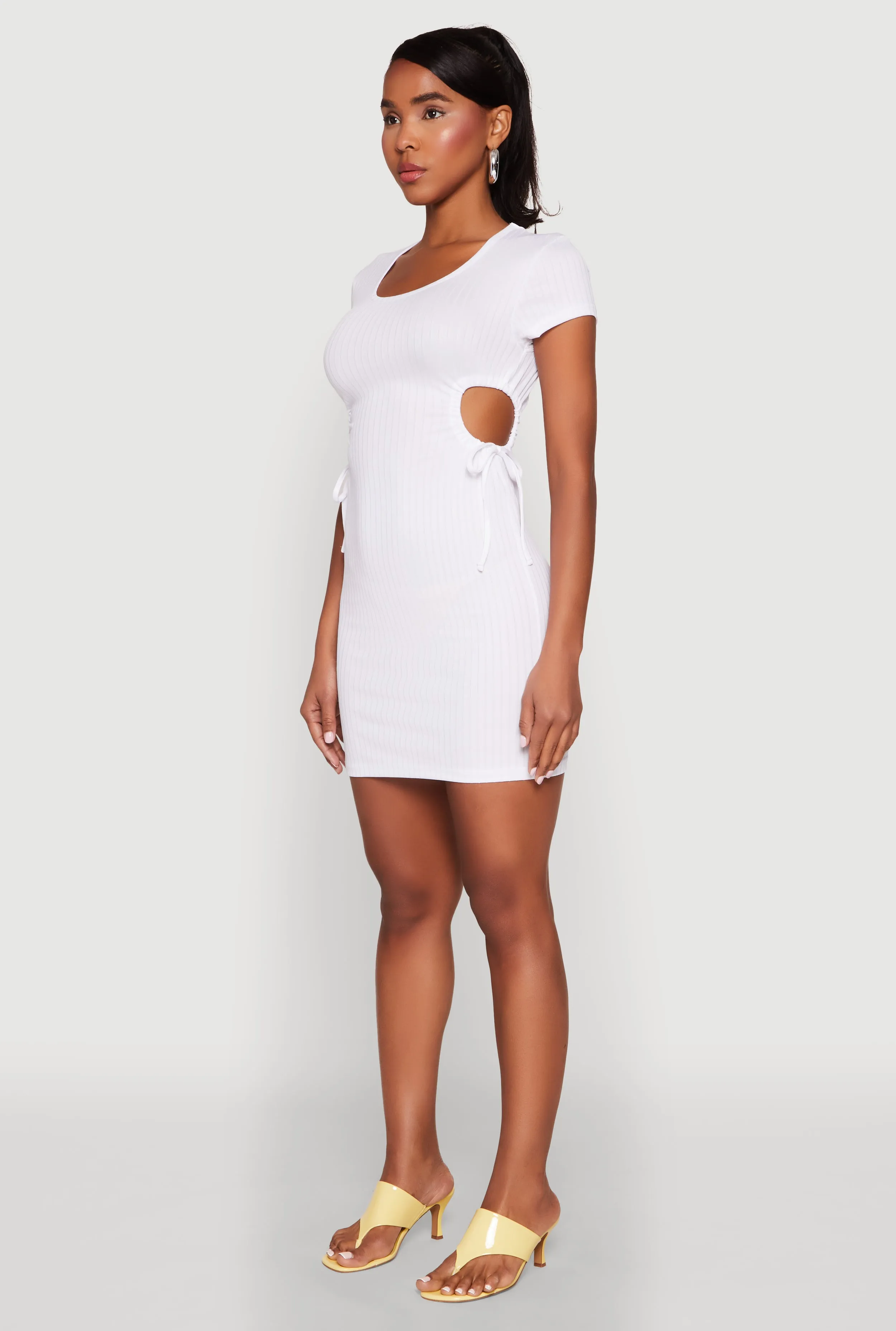 Dance Floor Fun Mode Rib Knit Side Ruched Keyhole Mini Dress