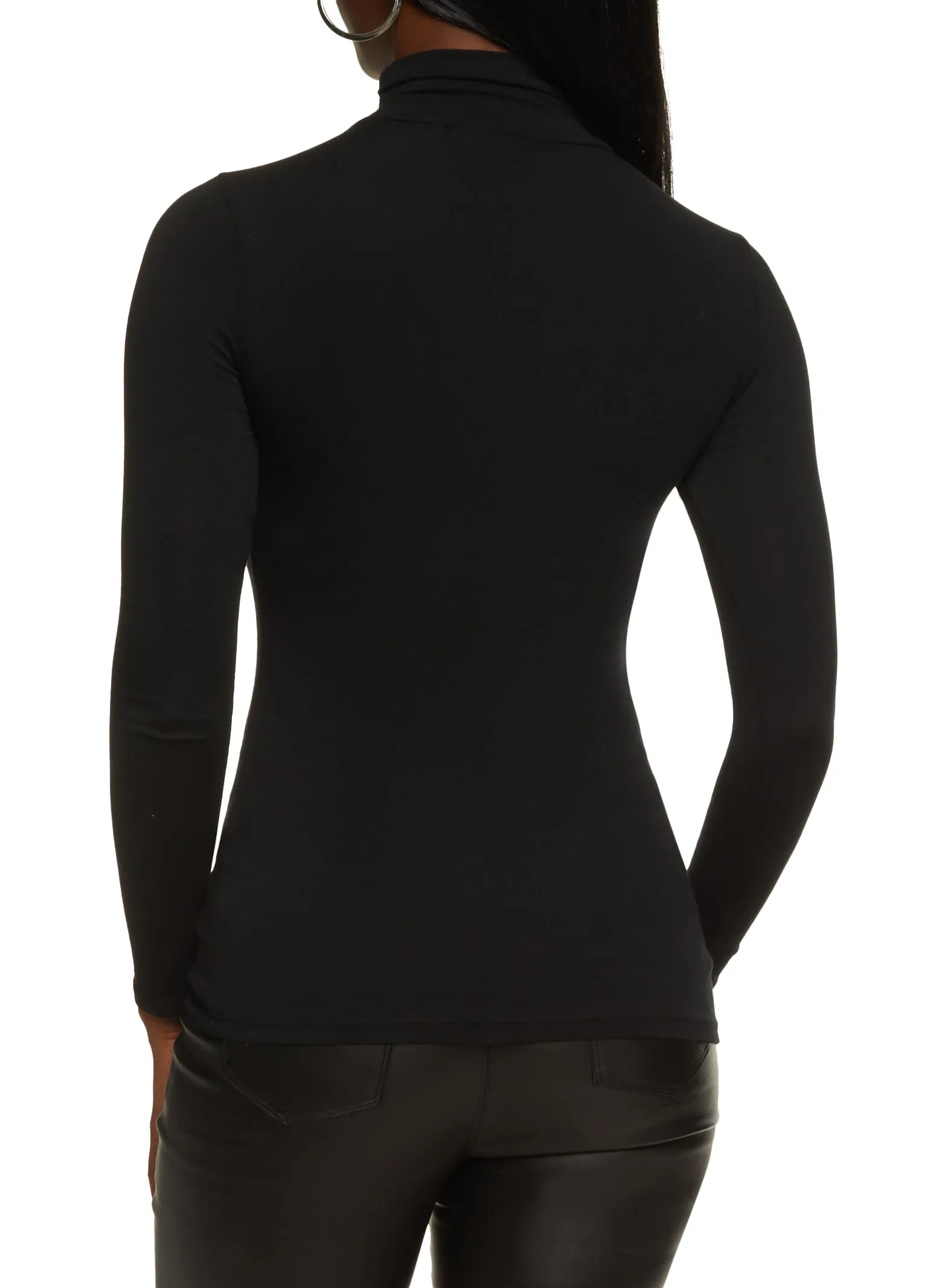 Solid Long Sleeve Turtleneck Top Breathable Style