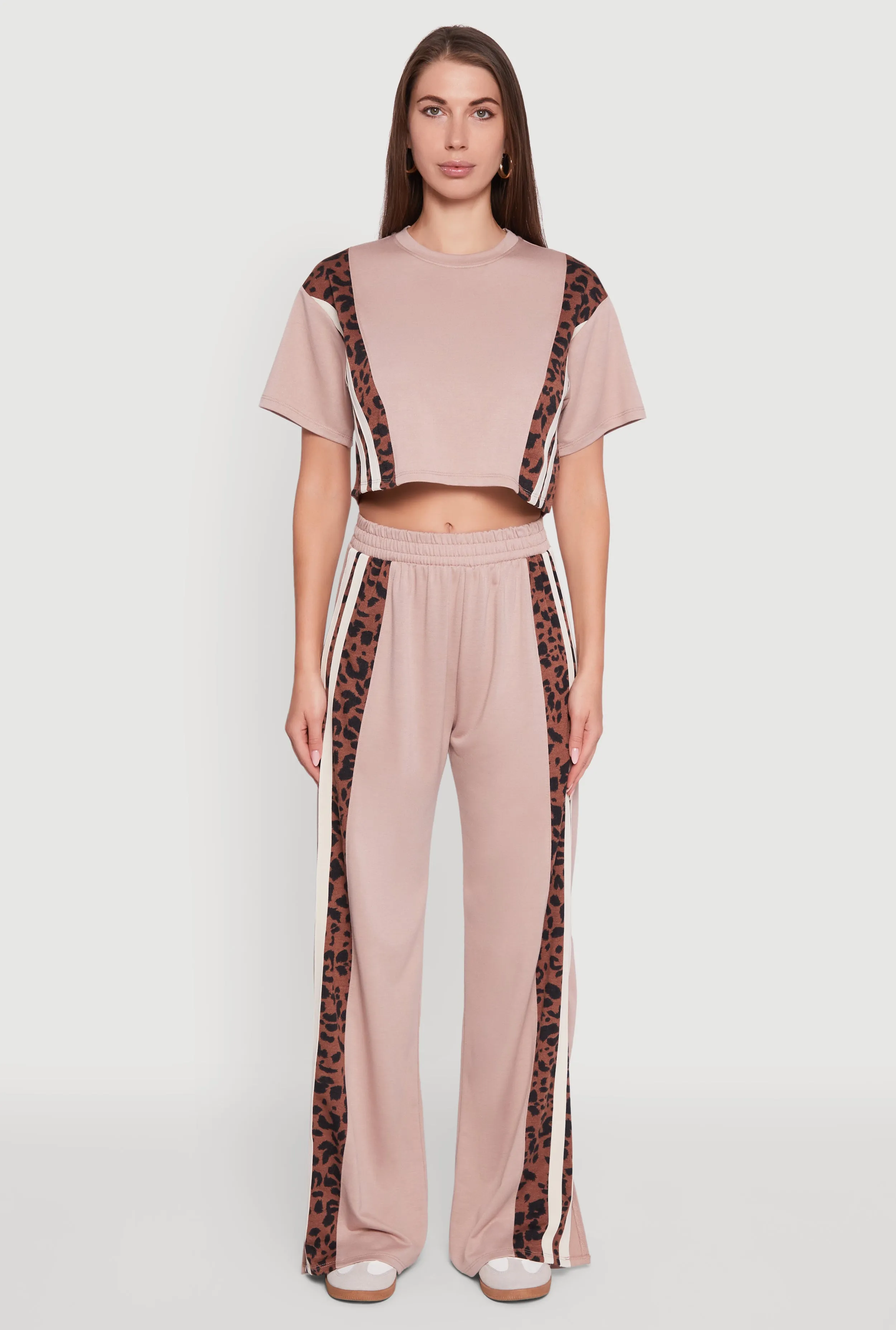 Animal Print Varsity Stripe Side Crop Top Natural Fiber Blend weekday wear