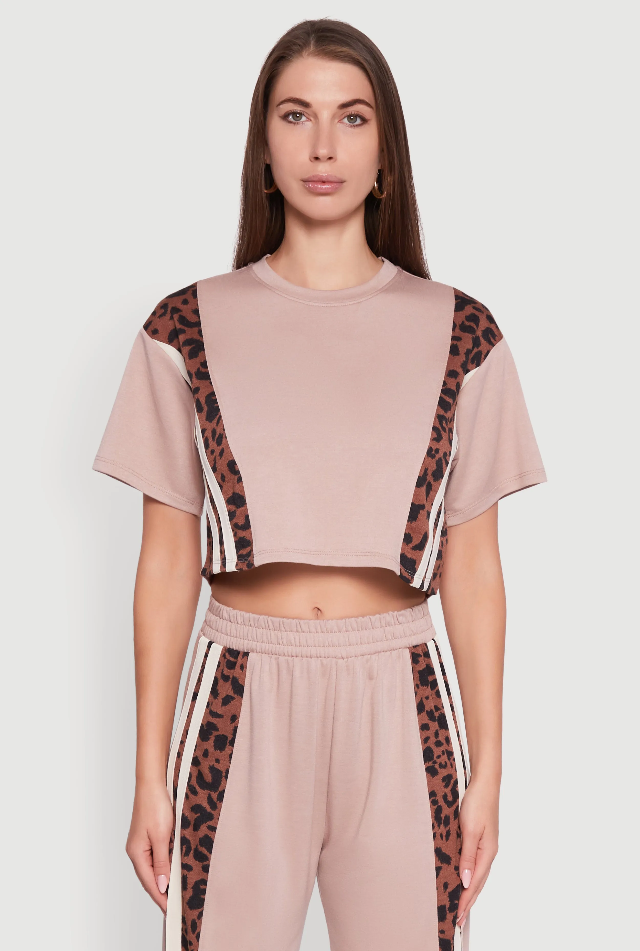 Simple Comfort Wear Animal Print Varsity Stripe Side Crop Top