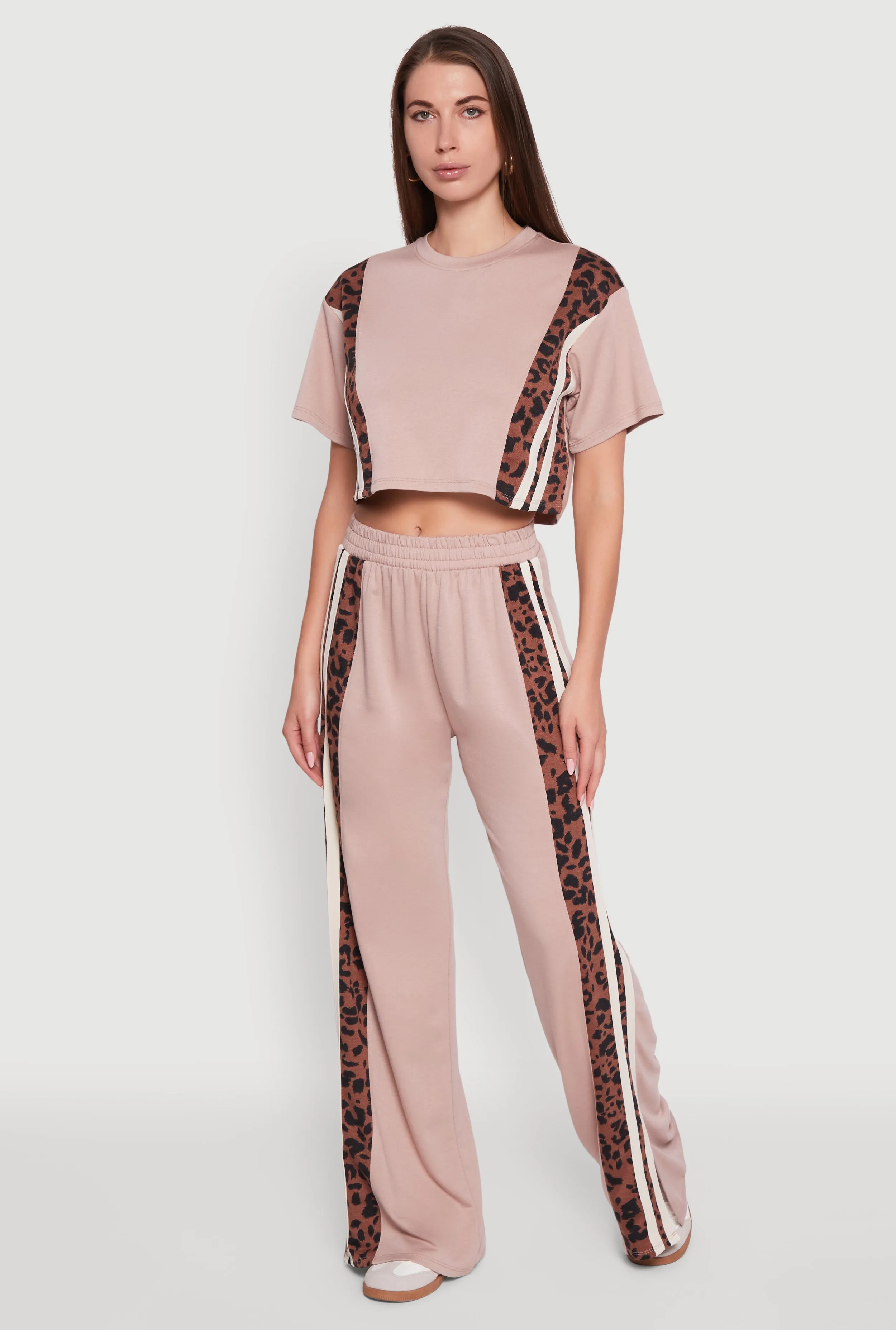 Animal Print Varsity Stripe Side Crop Top BreathableMeshLining DoubleStitched Seams
