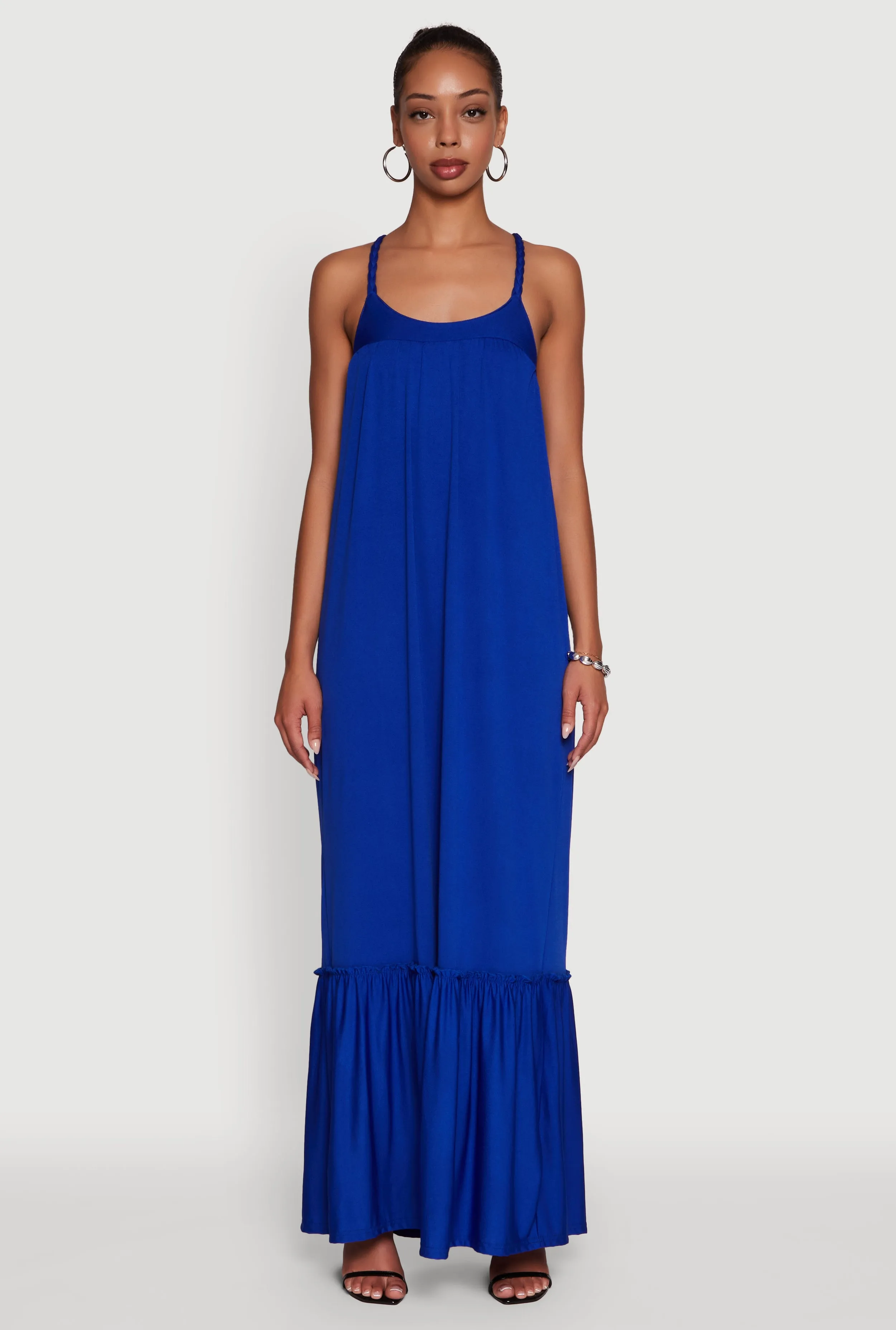 Cotton Glow Elegant Braided Sleeve Tiered Maxi Dress
