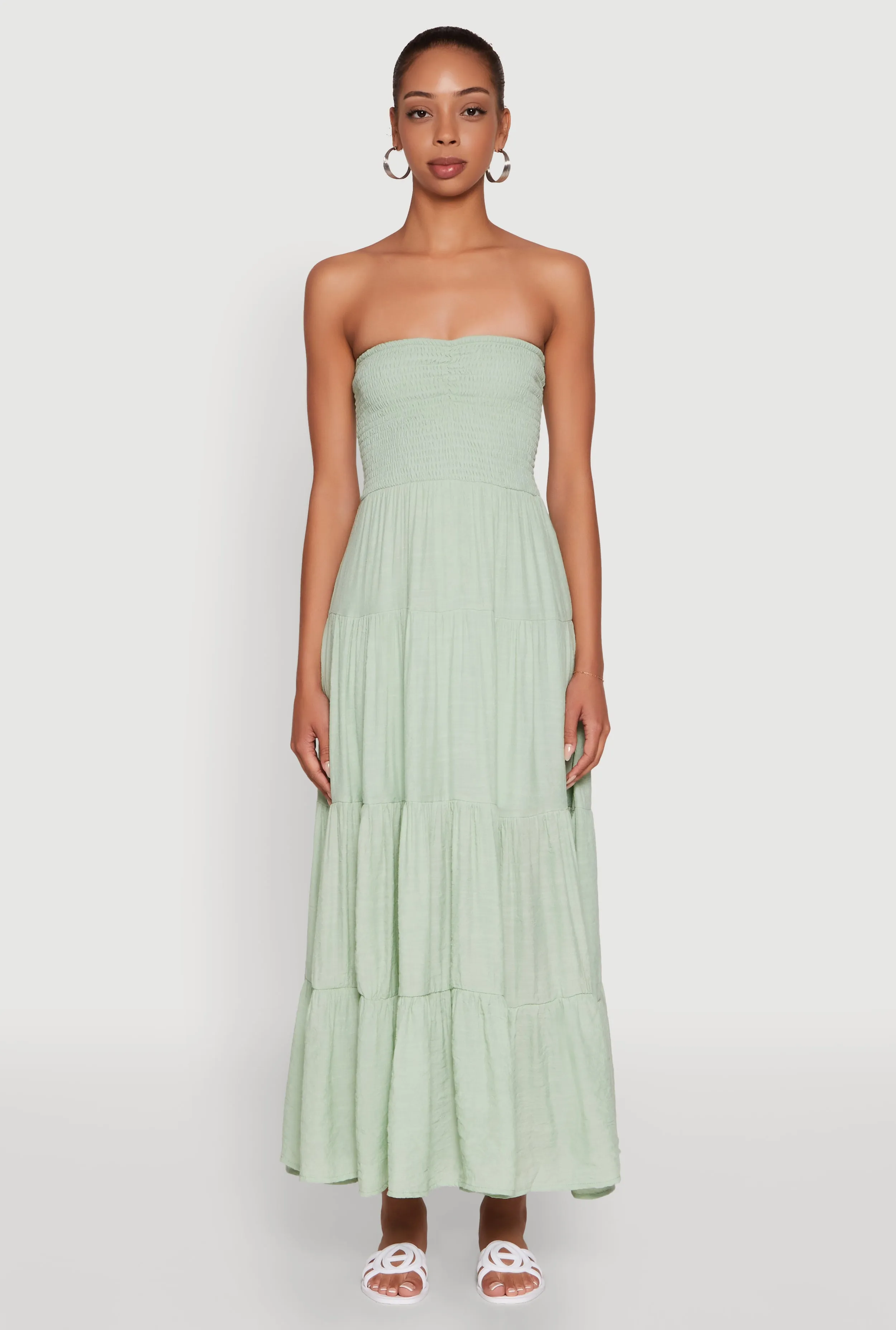 Elegant Strapless Smocked Tiered Dress Sophisticated summer attire Meadow Air