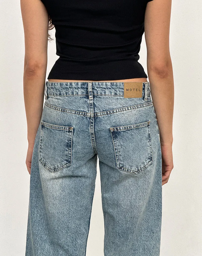 Low Rise Parallel Jeans in Vintage Blue Wash Light Wool MatteFinishTexture