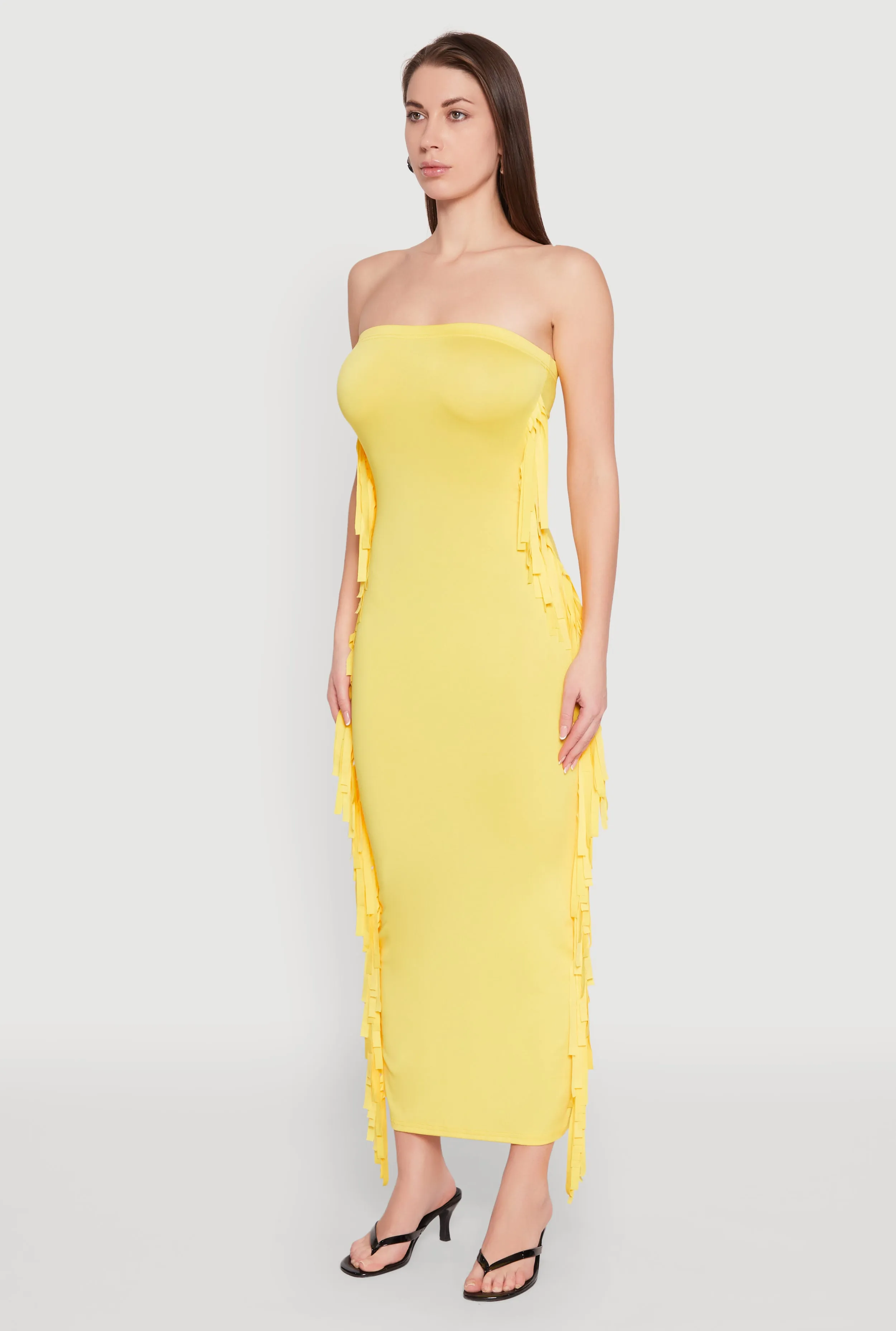 embroidery work Side Fringe Maxi Tube Dress