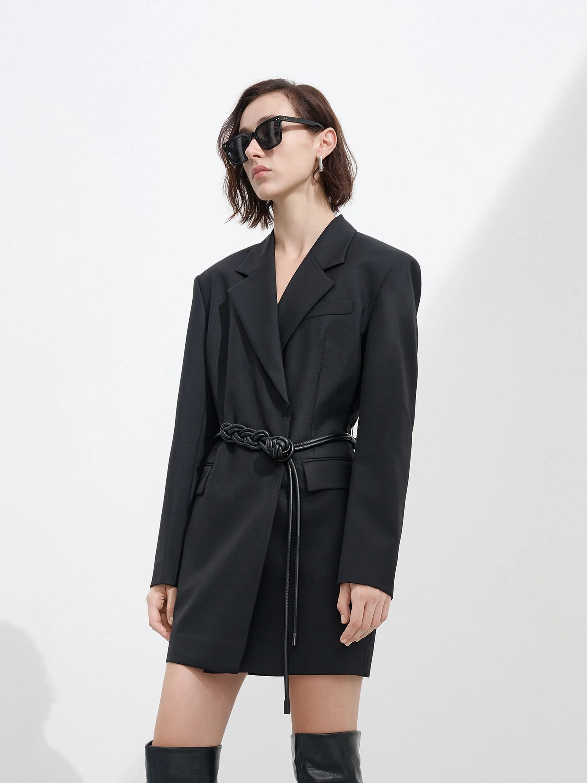 Comfortable fit mini Party Beat Tailored Wool blend Dress with Belt