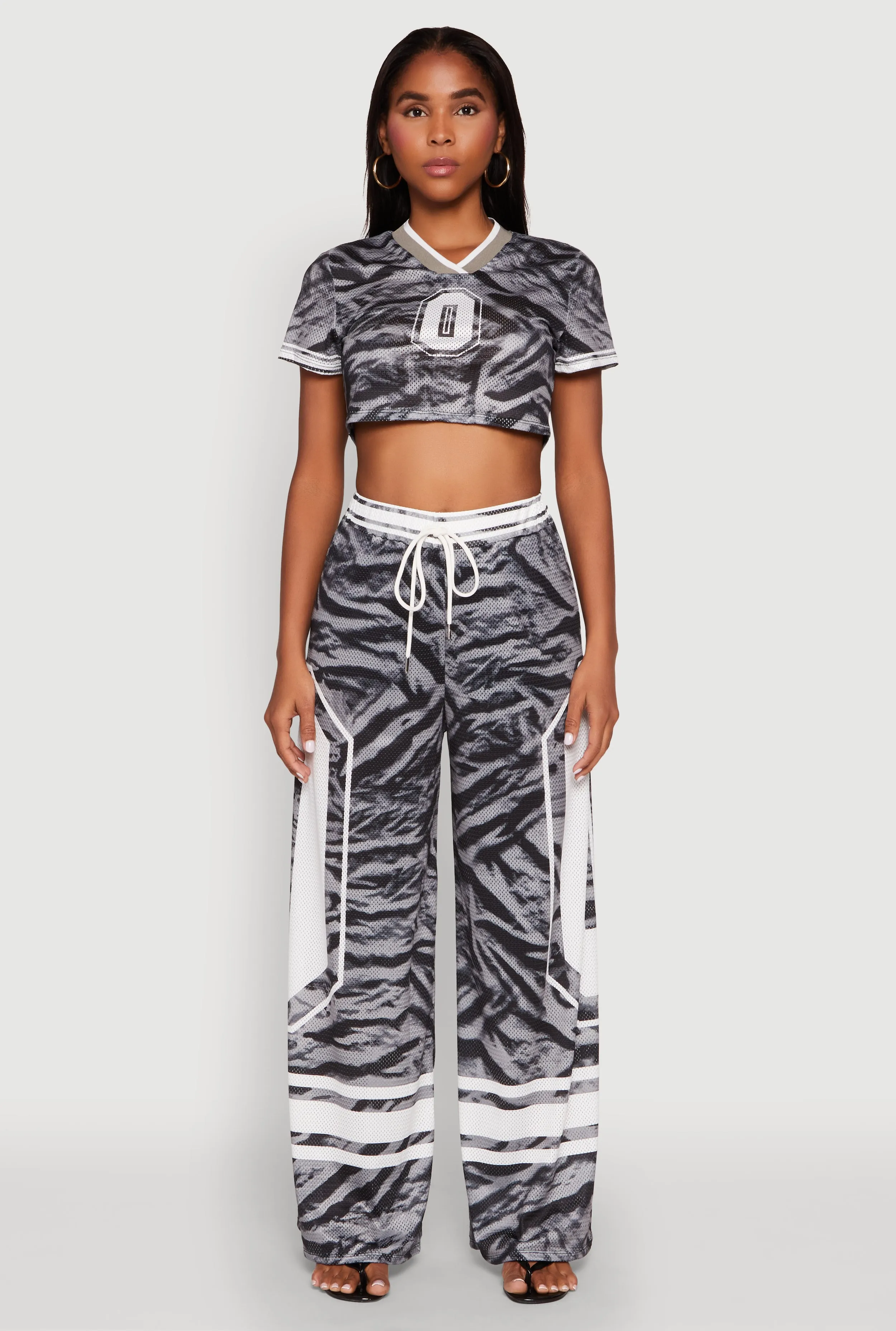 Graphic Zebra Print Cropped Football Jersey Sleep