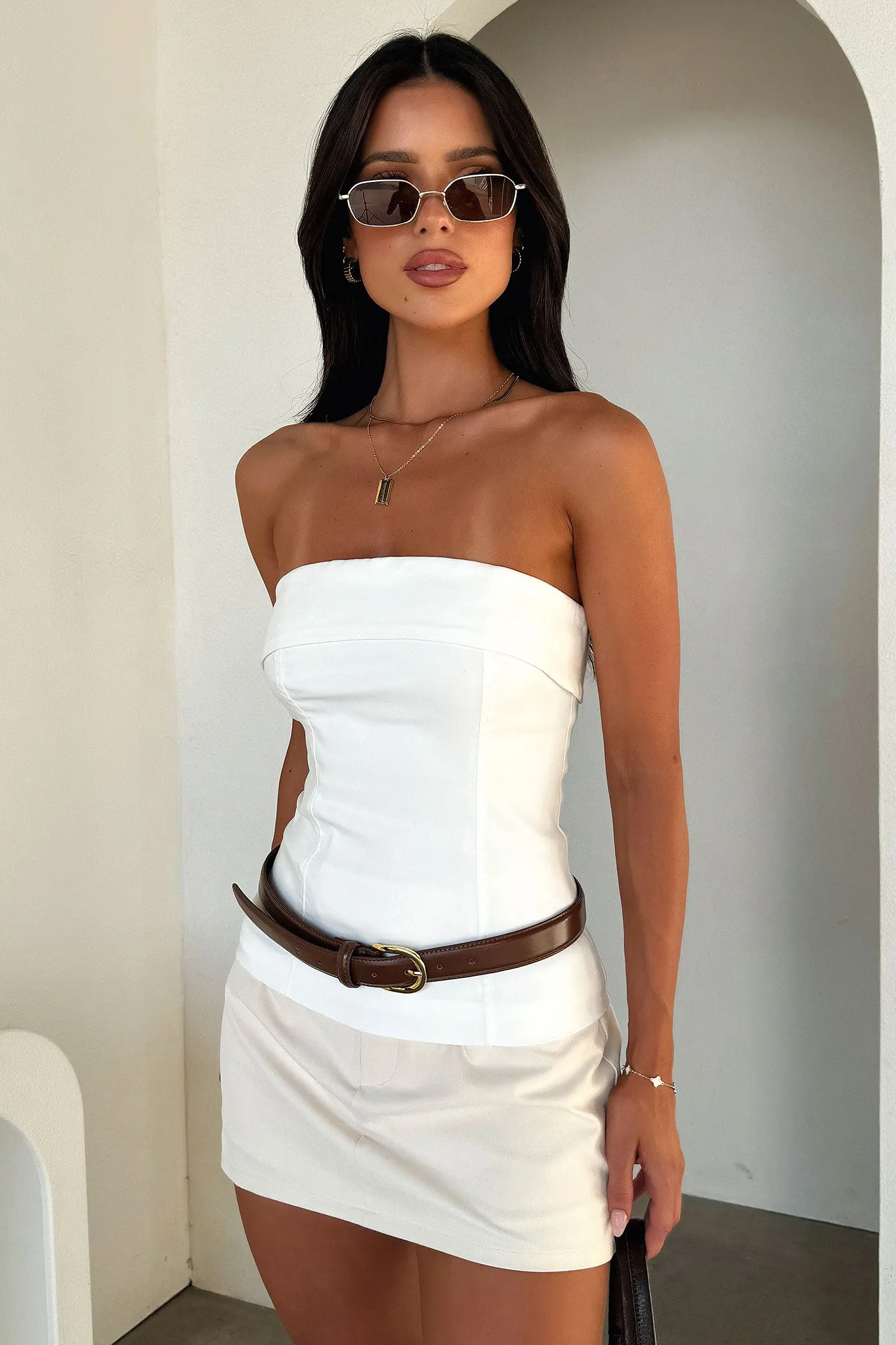 Nelson Top - White Smooth Zipper Integration Drop Shoulder Cut