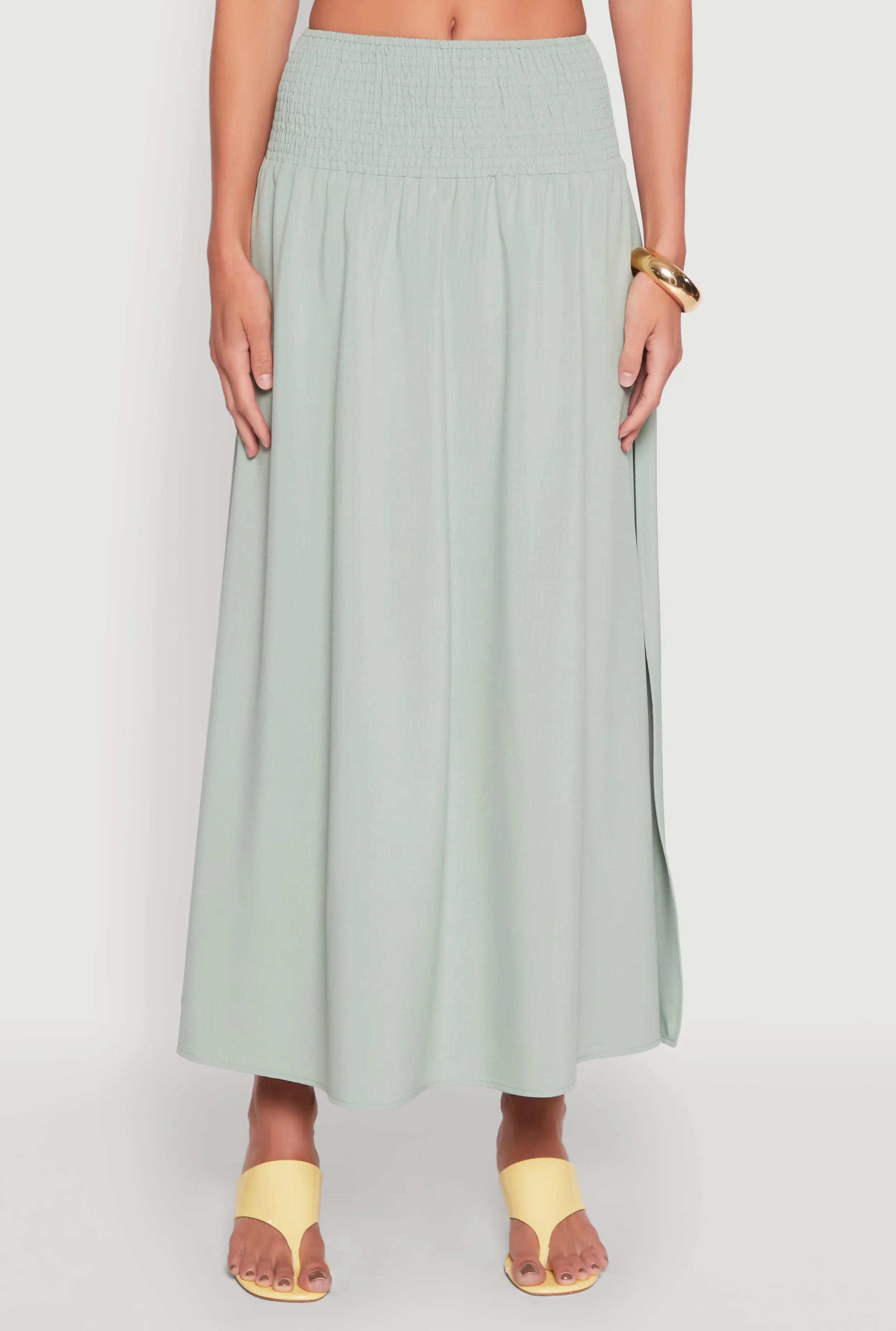 Smocked High Waist Side Slit Skirt Outfit Moodboard Weekend Favorite