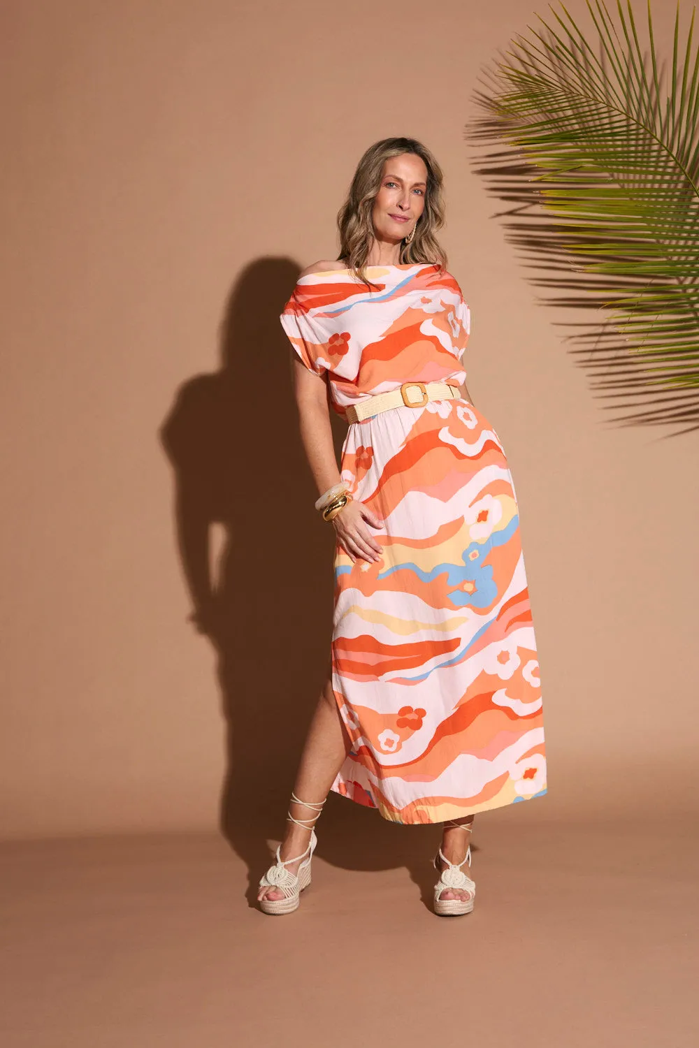 Relaxed and stylish dress Soft-touch maxi gown Alice Drop Shoulder Maxi Dress in Solene Orange
