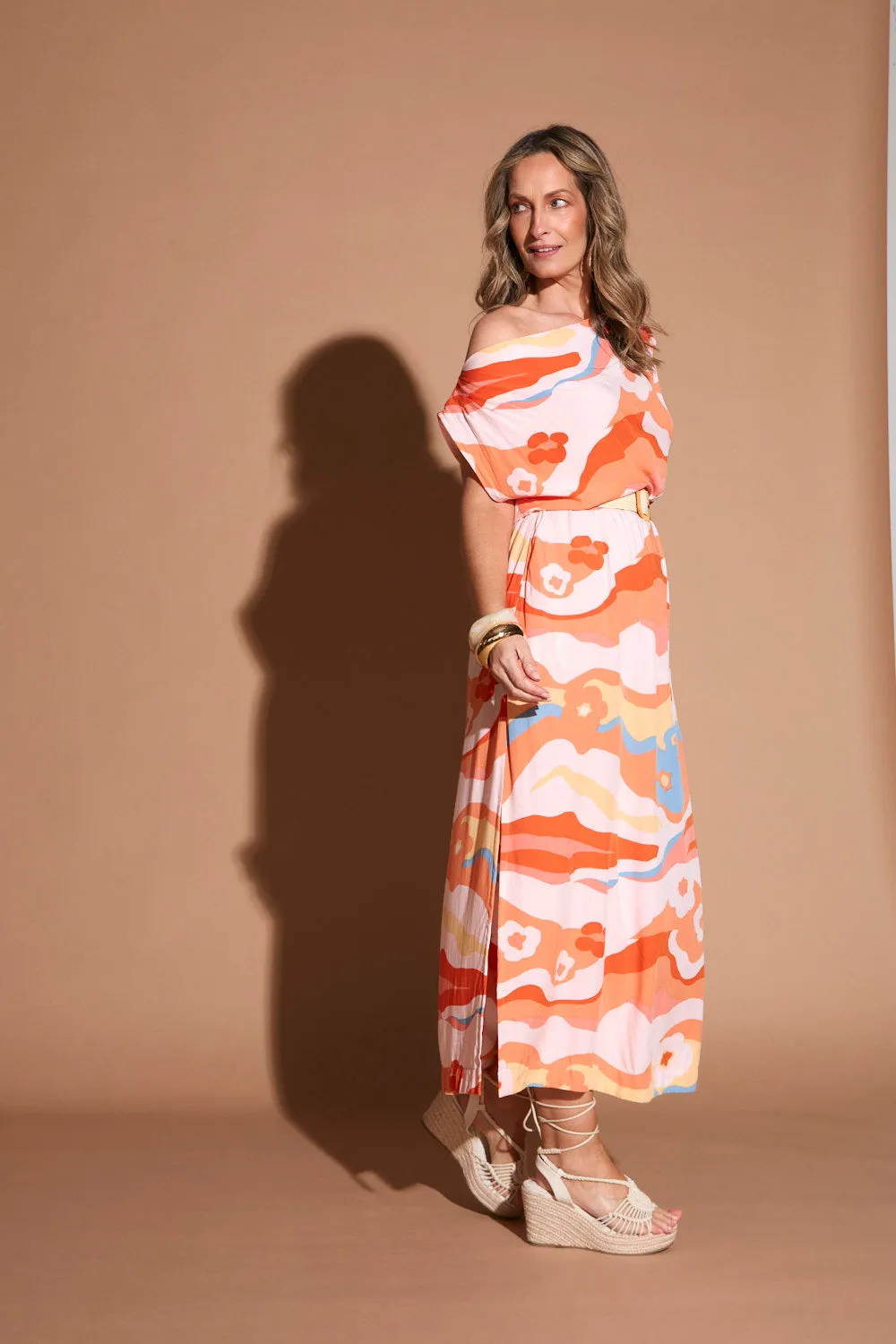 Star Light Alice Drop Shoulder Maxi Dress in Solene Orange