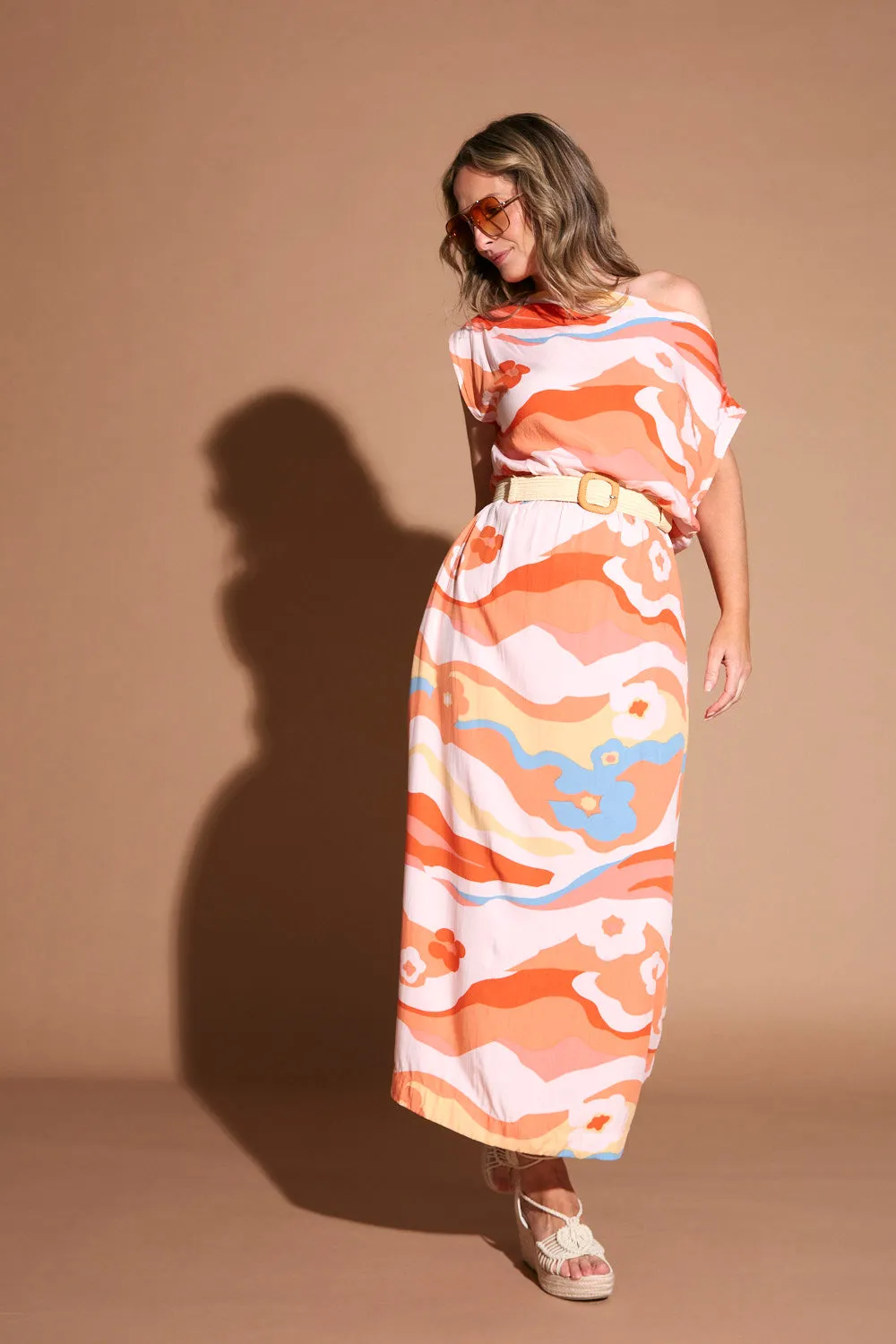 Sun shield Alice Drop Shoulder Maxi Dress in Solene Orange